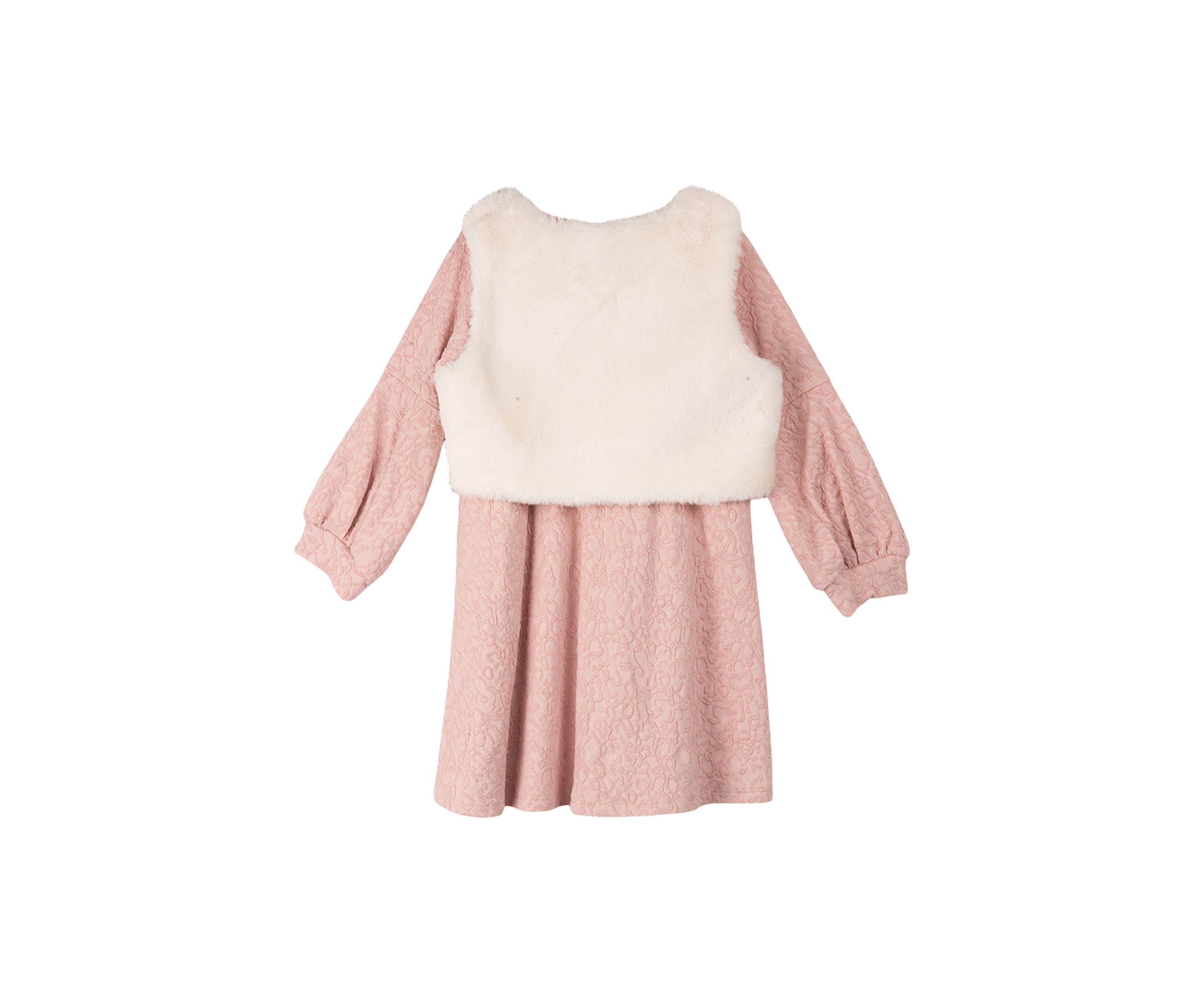 Girls 7-16 Textured Jacquard Knit Dress with Faux Fur Vest