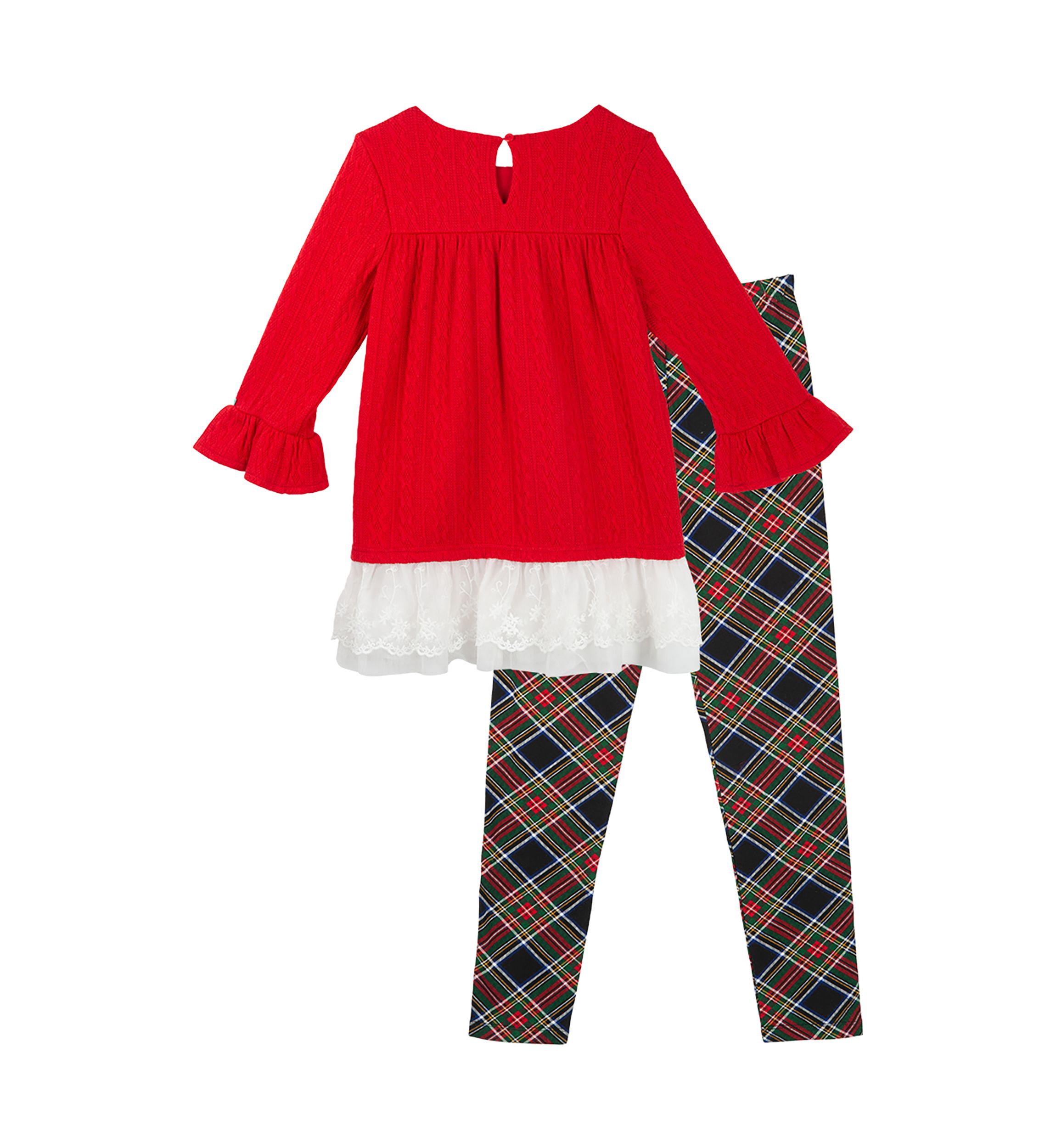 Girls 7-16 Ruffle Crochet Top and Plaid Leggings