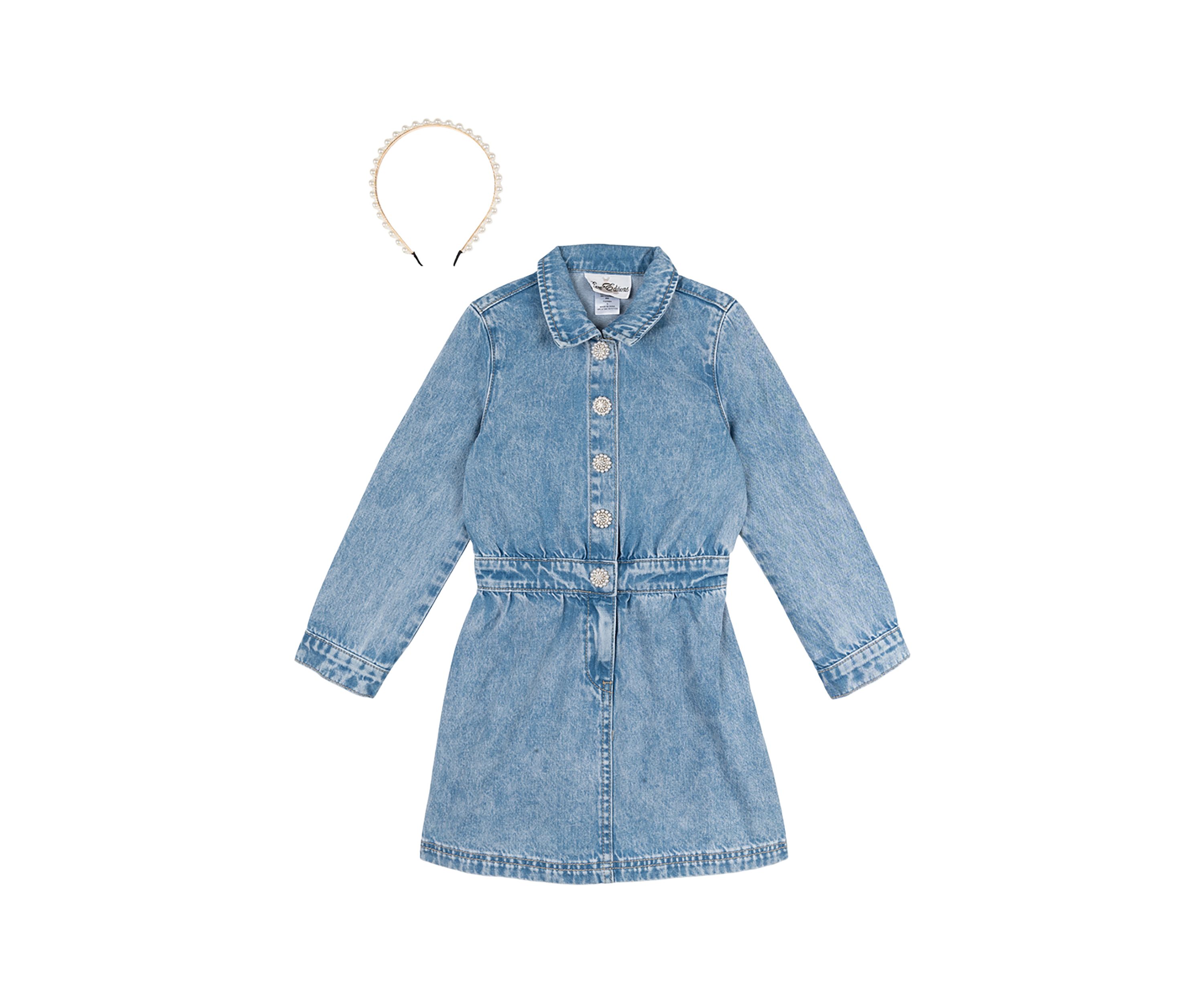 Girls 7-16 Denim Dress with Pearl Headband
