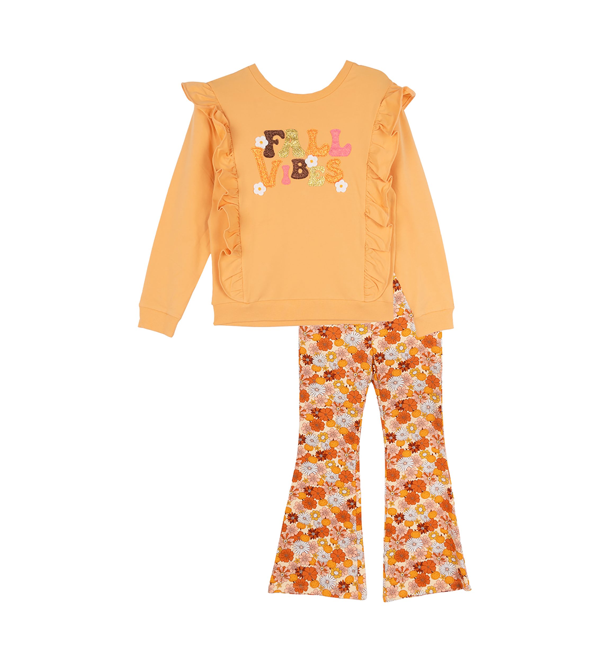 Girls 7-16 French Terry Appliqué Top and Printed Leggings Set