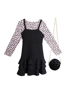 Rare Editions Girls 7-16 Textured Knit Jumper Dress with Purse, Black