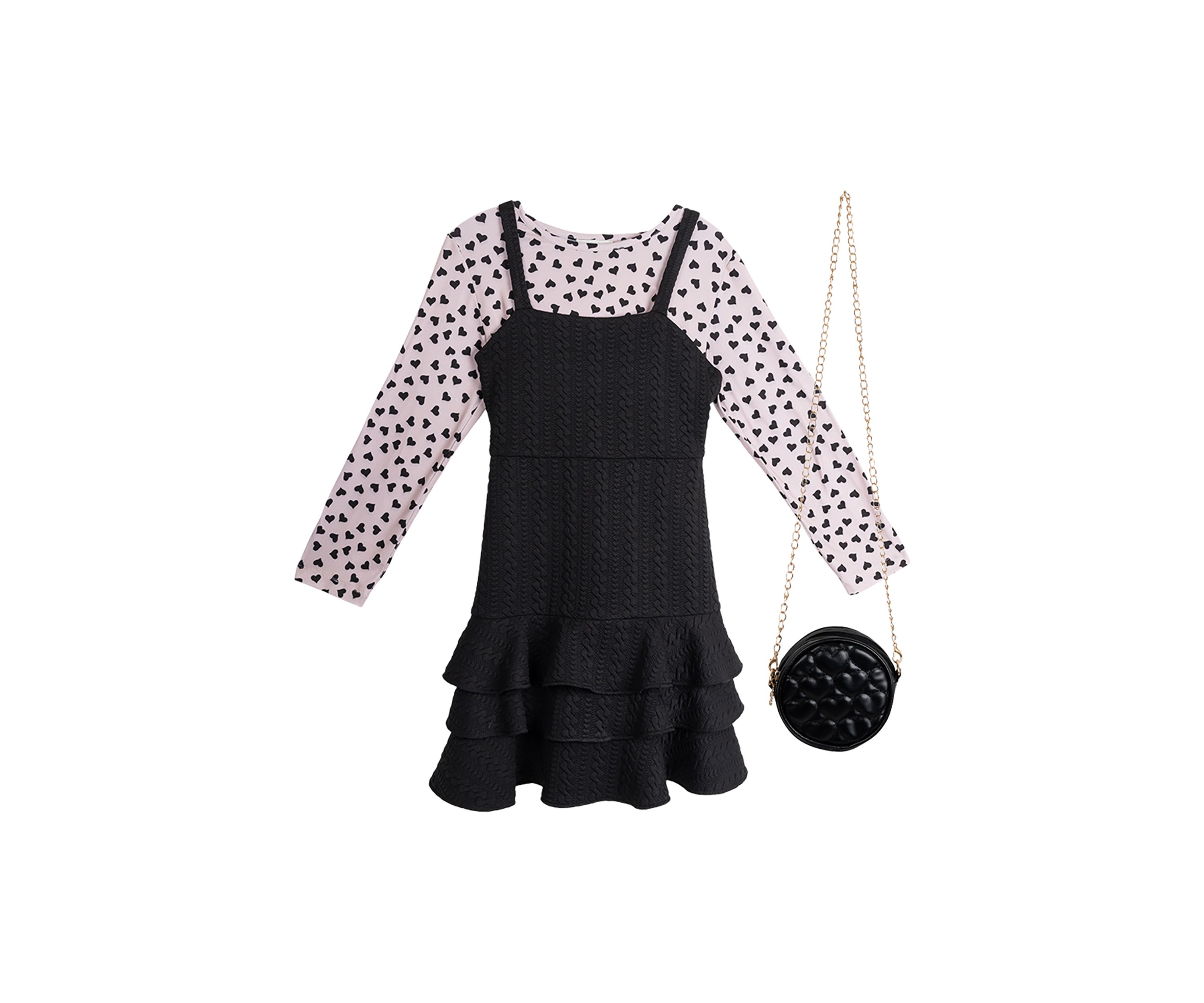 Girls 7-16 Textured Knit Jumper Dress with Purse