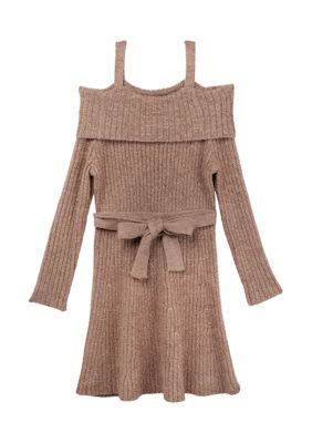 Rare Editions Girls 7-16 Fuzzy Knit Cold Shoulder Sleeve Dress, 12