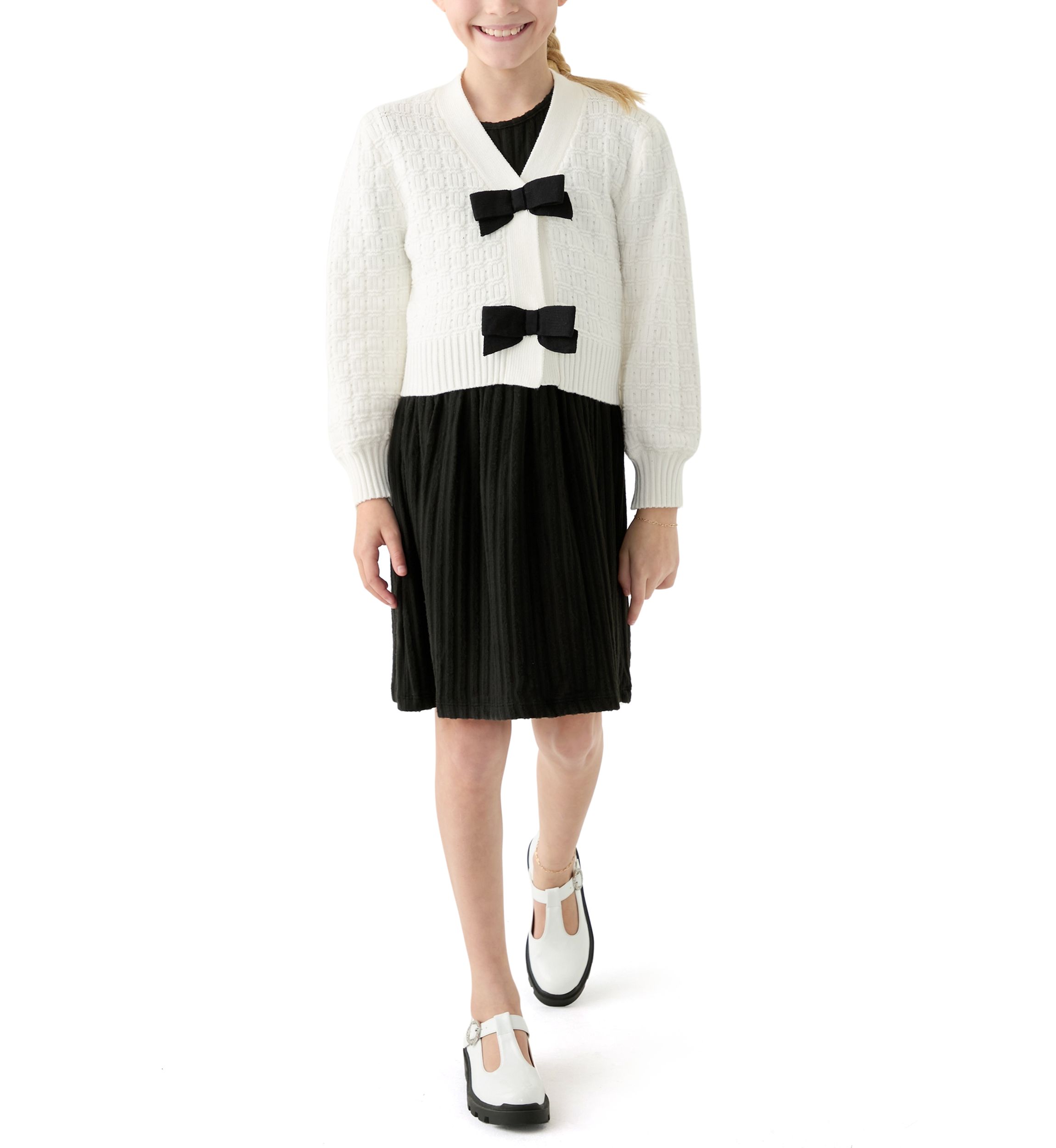 Girls 7-16 Bow Knit Cardigan and Dress Set