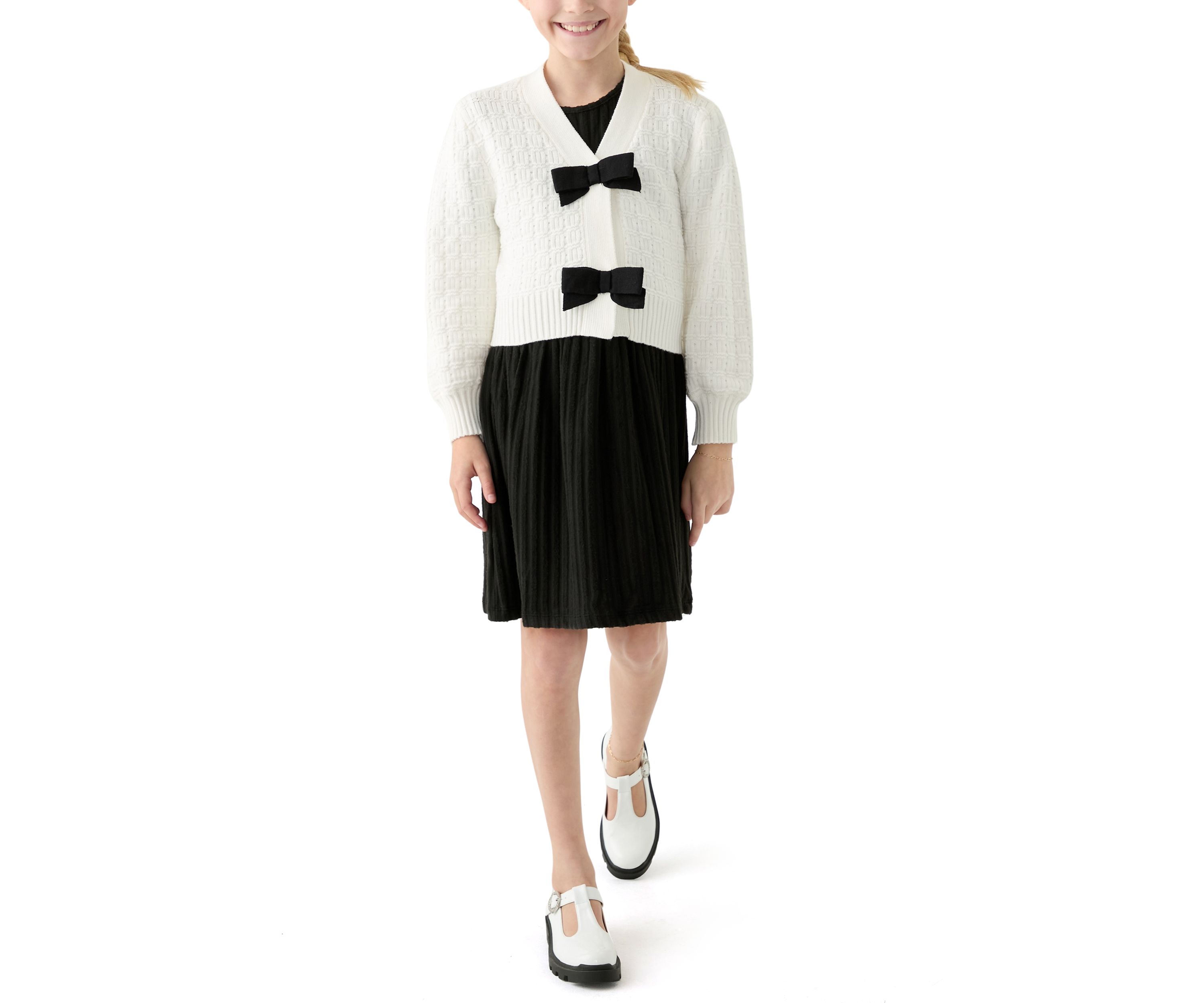 Girls 7-16 Bow Knit Cardigan and Dress Set