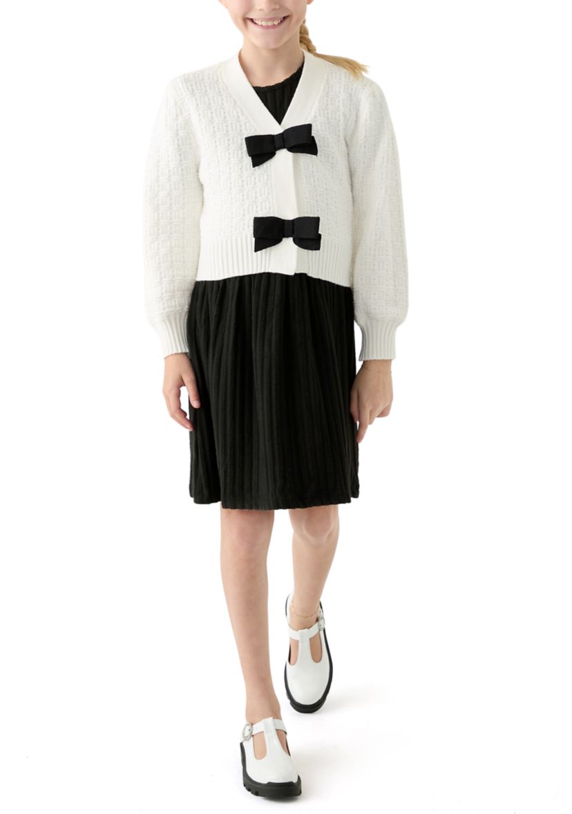 Girls 7-16 Bow Knit Cardigan and Dress Set