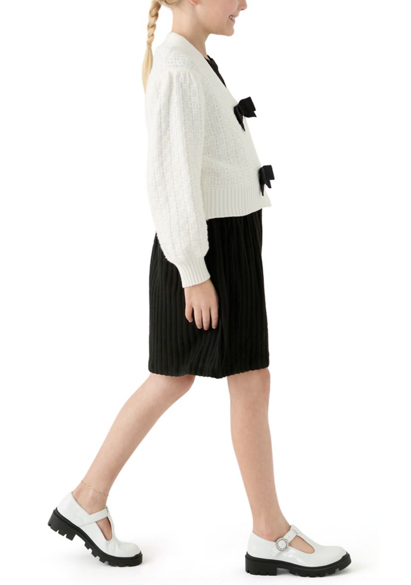 Girls 7-16 Bow Knit Cardigan and Dress Set