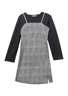 Rare Editions Girls 7-16 Plaid Printed Double Knit Jumper Dress