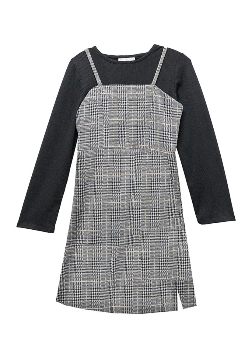 Girls 7-16 Plaid Printed Double Knit Jumper Dress