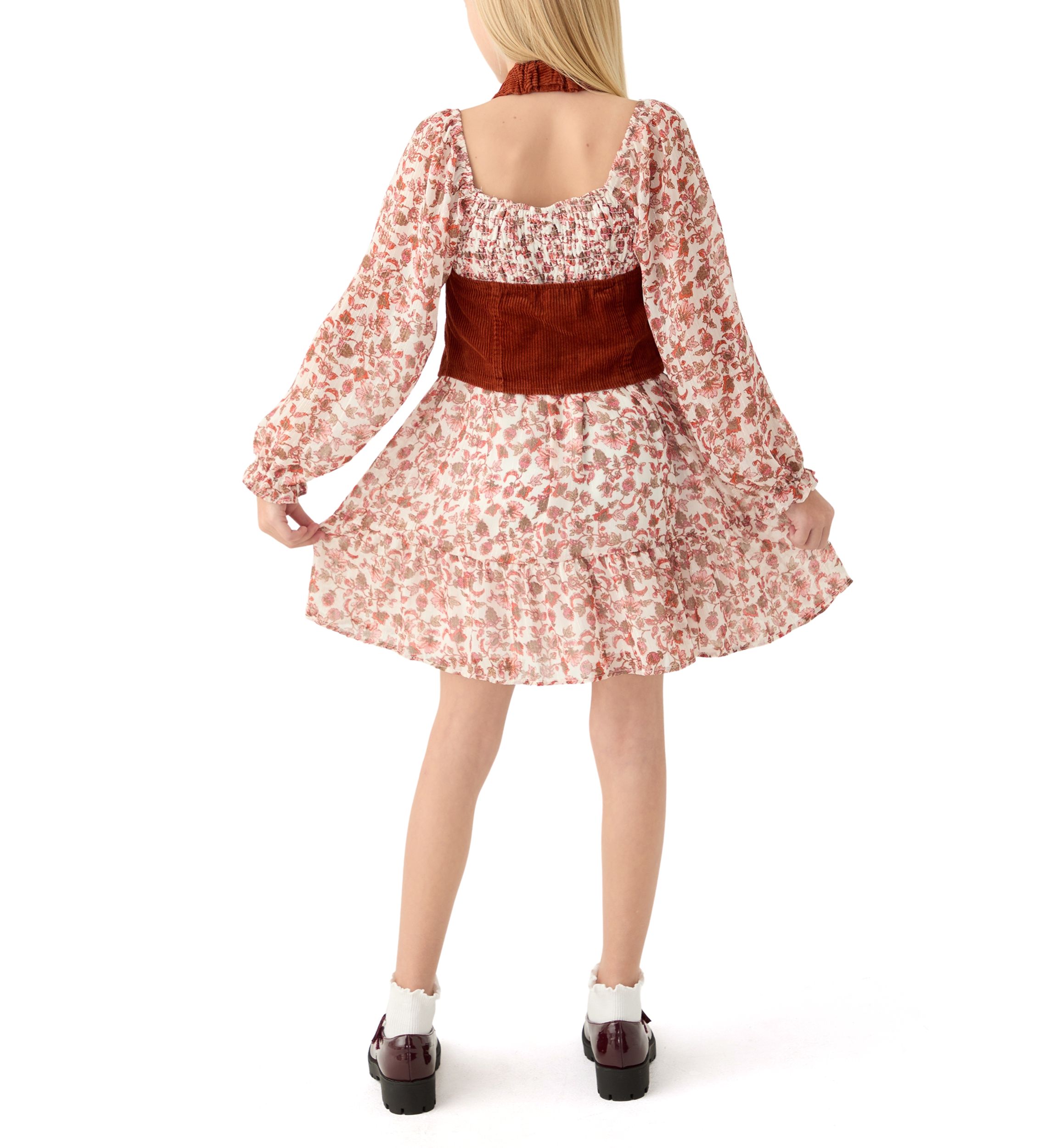 Girls 7-16 Lurex Chiffon Balloon Sleeve Dress