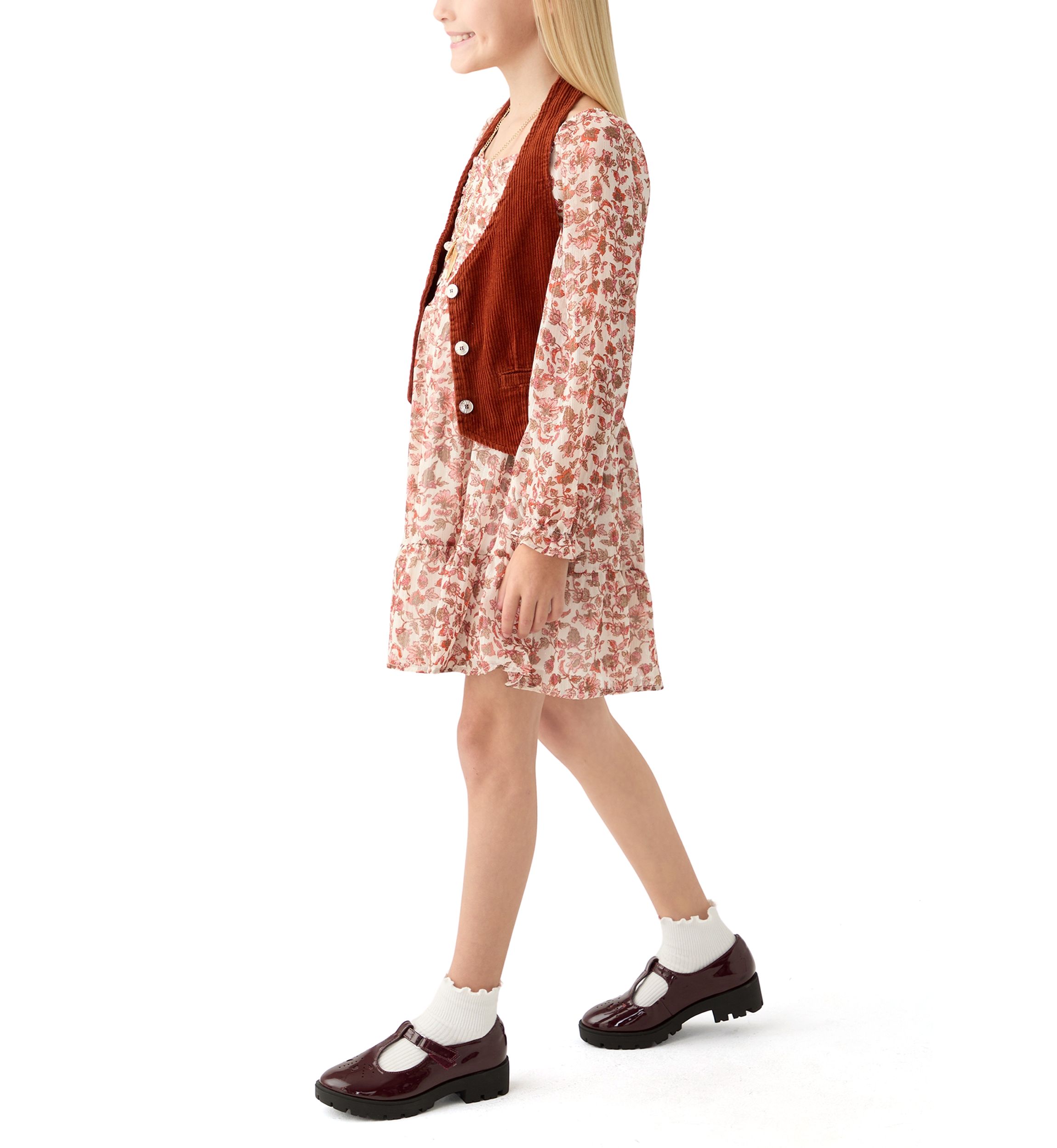 Girls 7-16 Lurex Chiffon Balloon Sleeve Dress