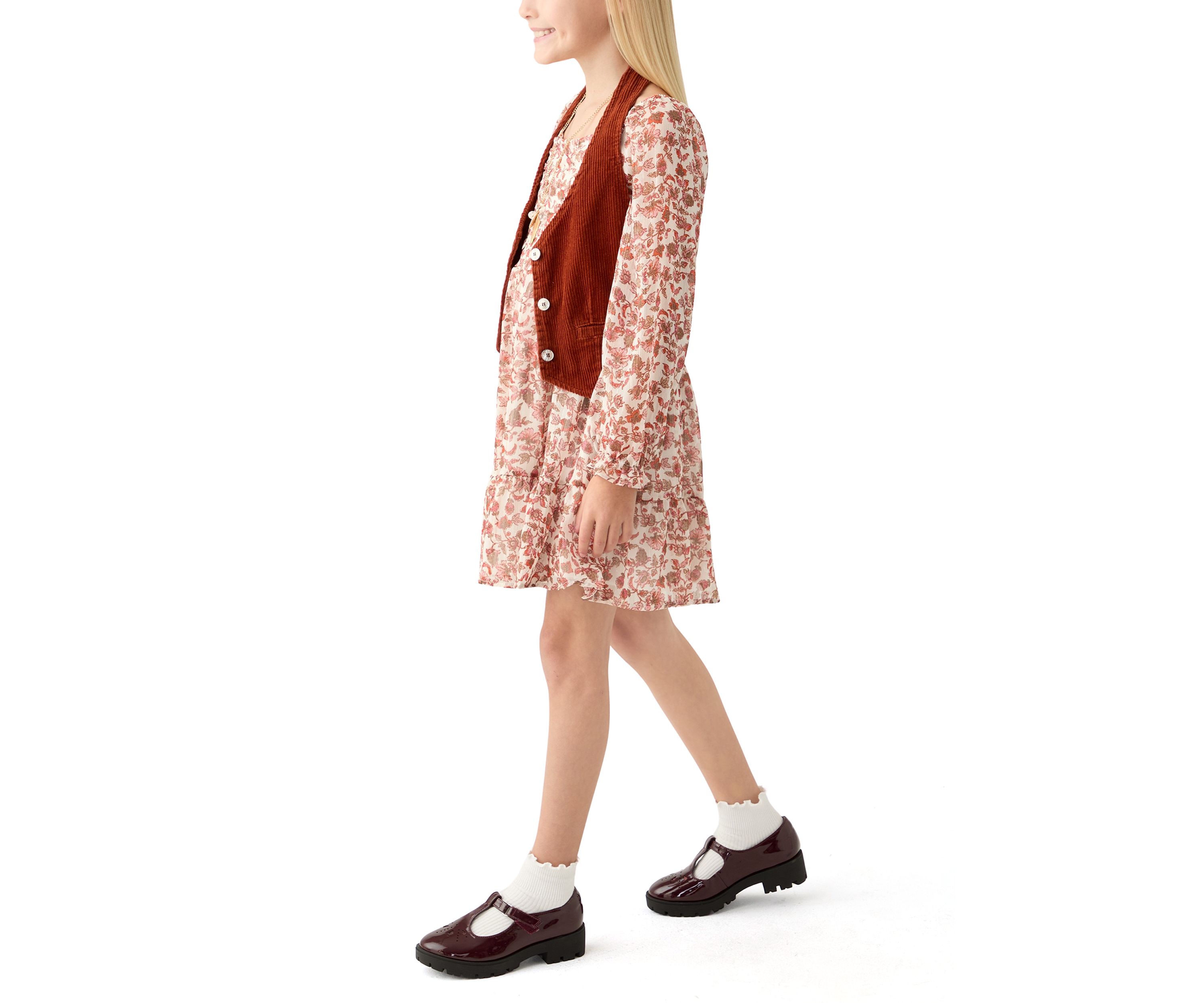 Girls 7-16 Lurex Chiffon Balloon Sleeve Dress
