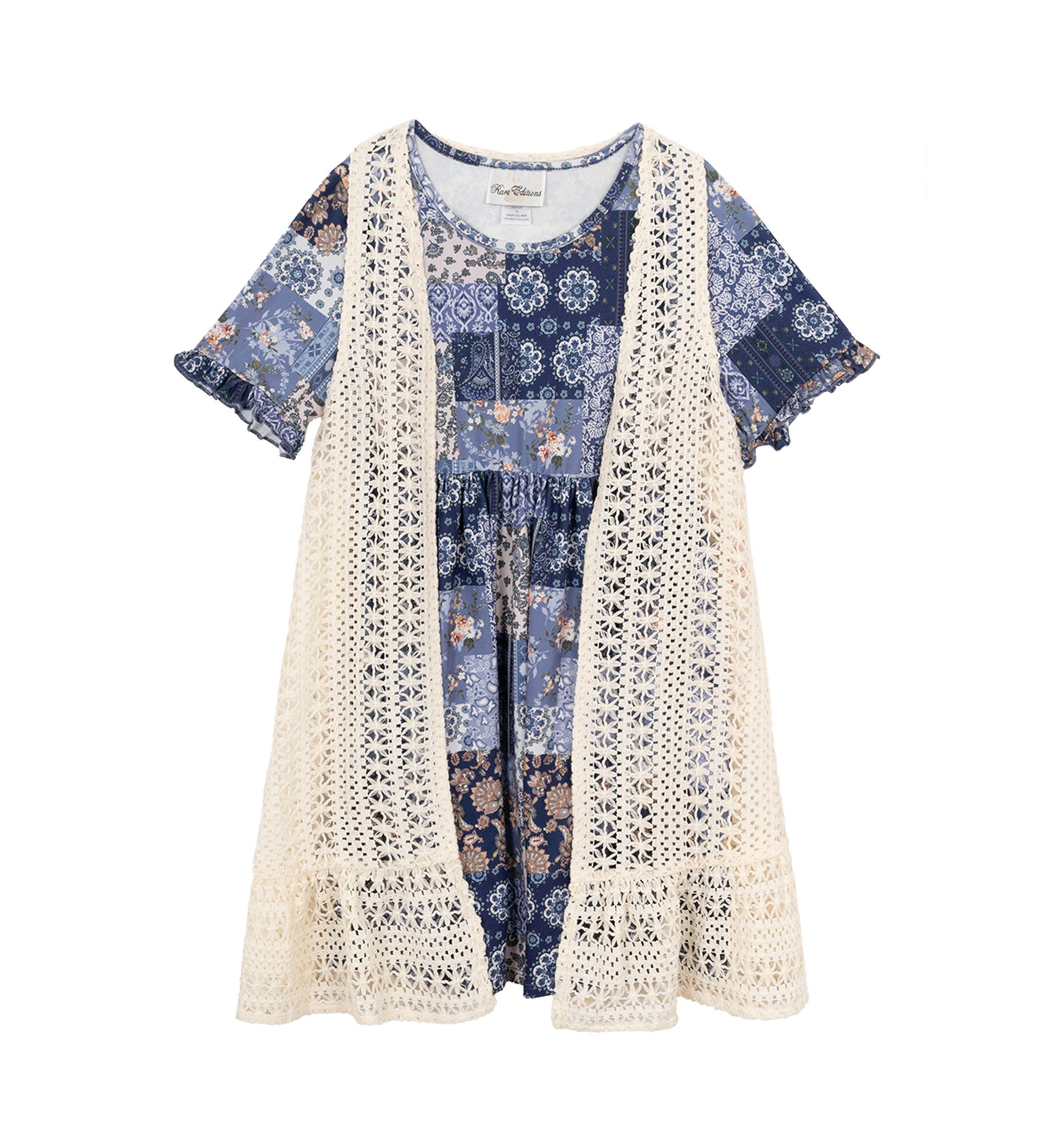 Girls 7-16 Cardigan and Patchwork Dress Set 