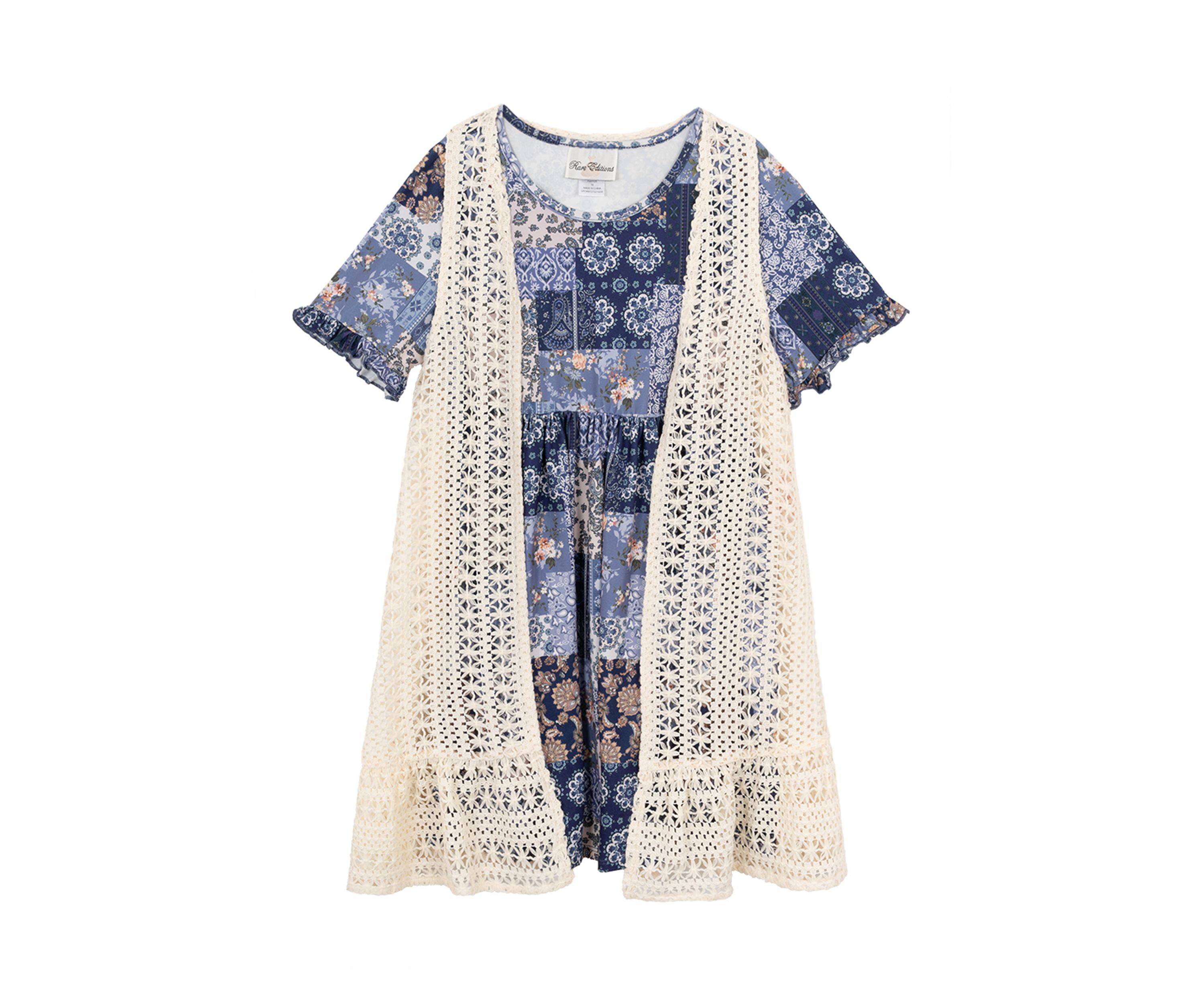 Girls 7-16 Cardigan and Patchwork Dress Set 