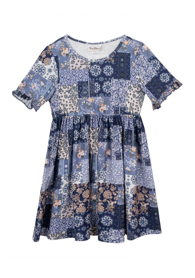 Girls 7-16 Cardigan and Patchwork Dress Set 