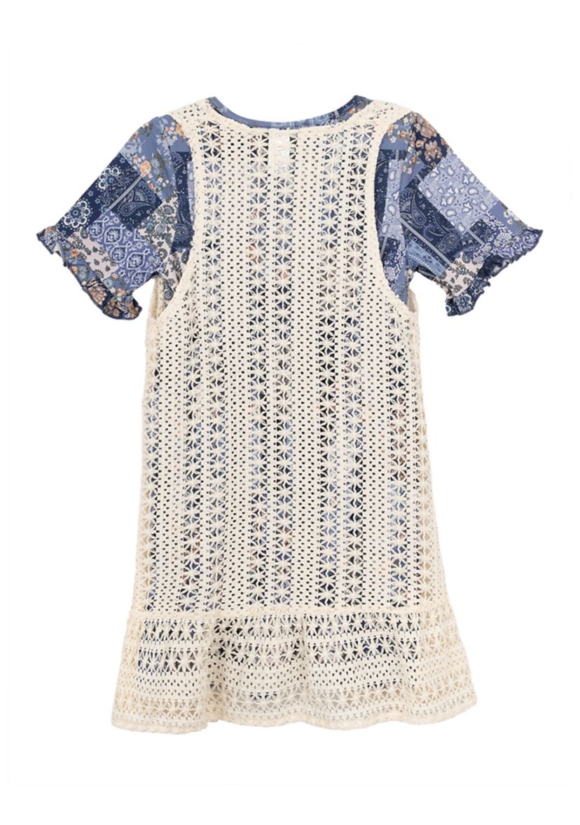 Girls 7-16 Cardigan and Patchwork Dress Set 