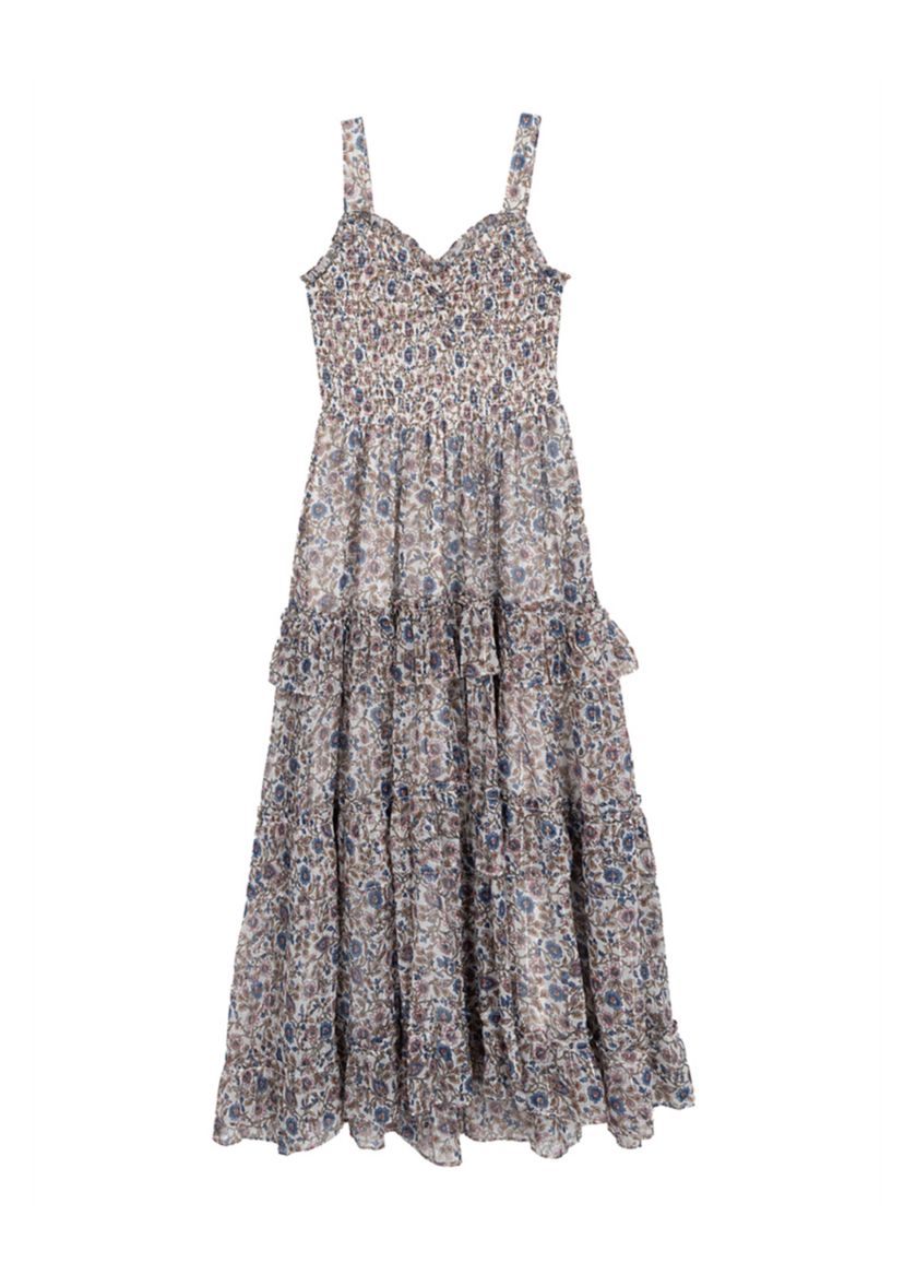 Girls 7-16 Printed Maxi Dress and Denim Vest Set 