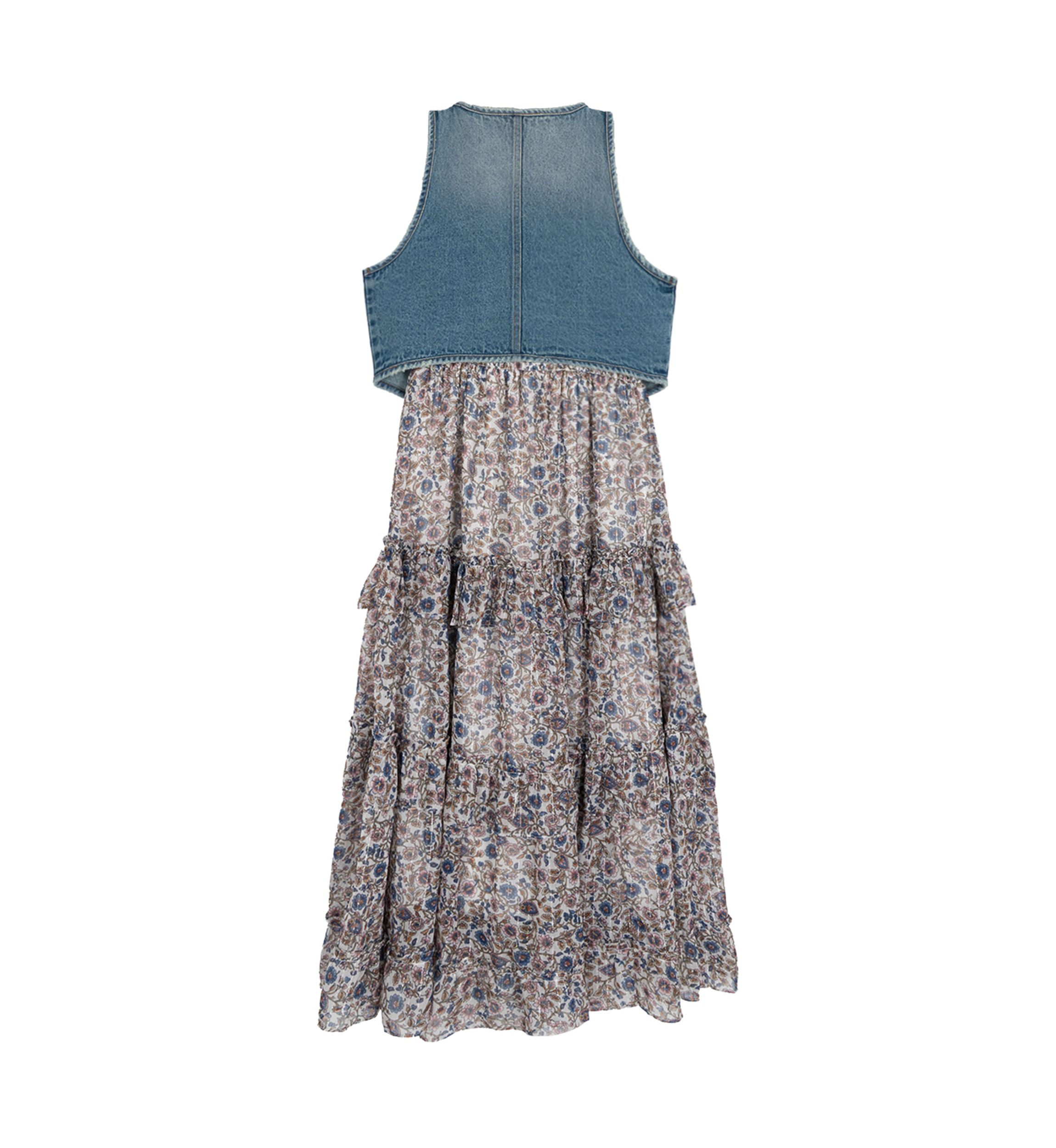 Girls 7-16 Printed Maxi Dress and Denim Vest Set 