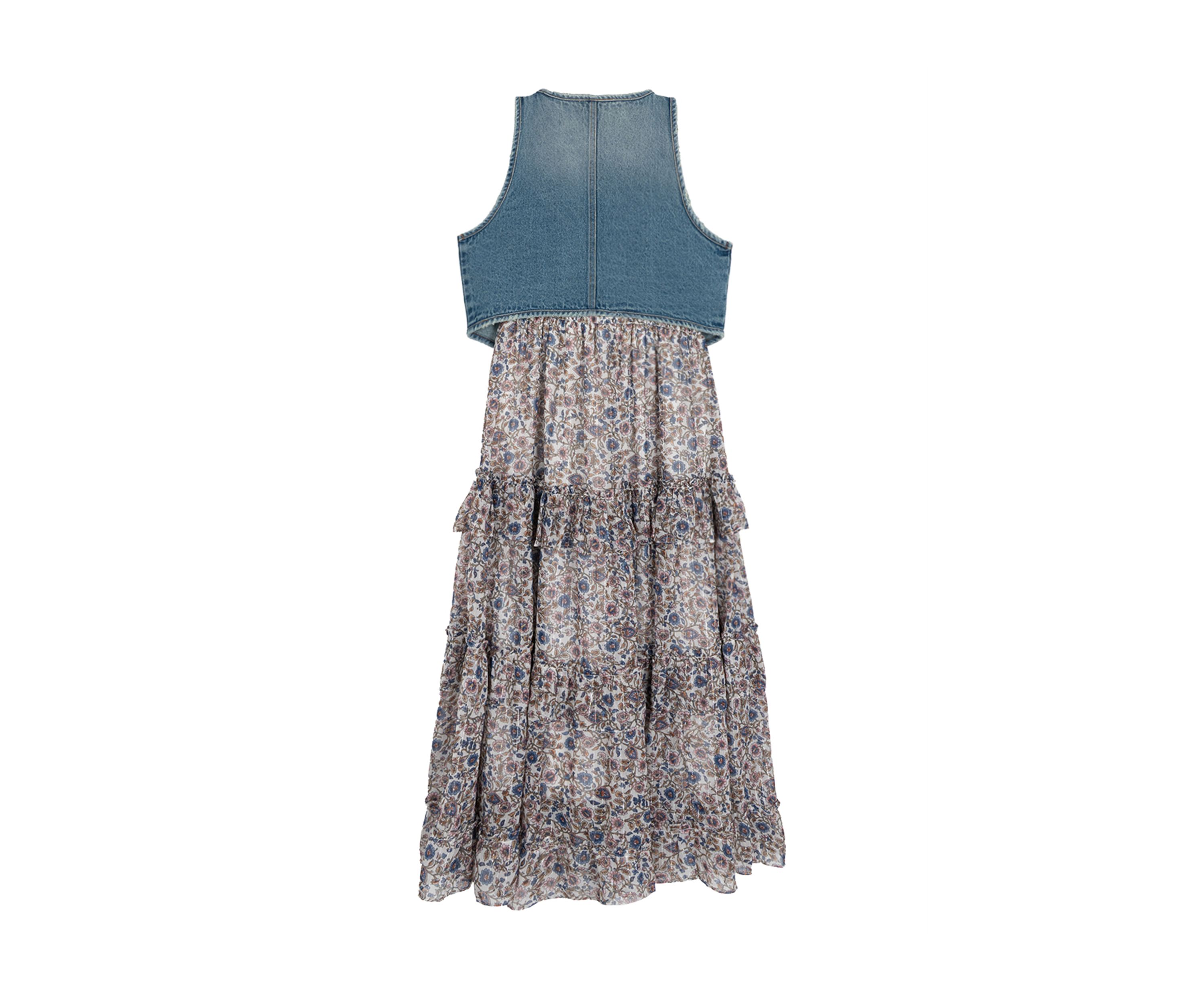 Girls 7-16 Printed Maxi Dress and Denim Vest Set 