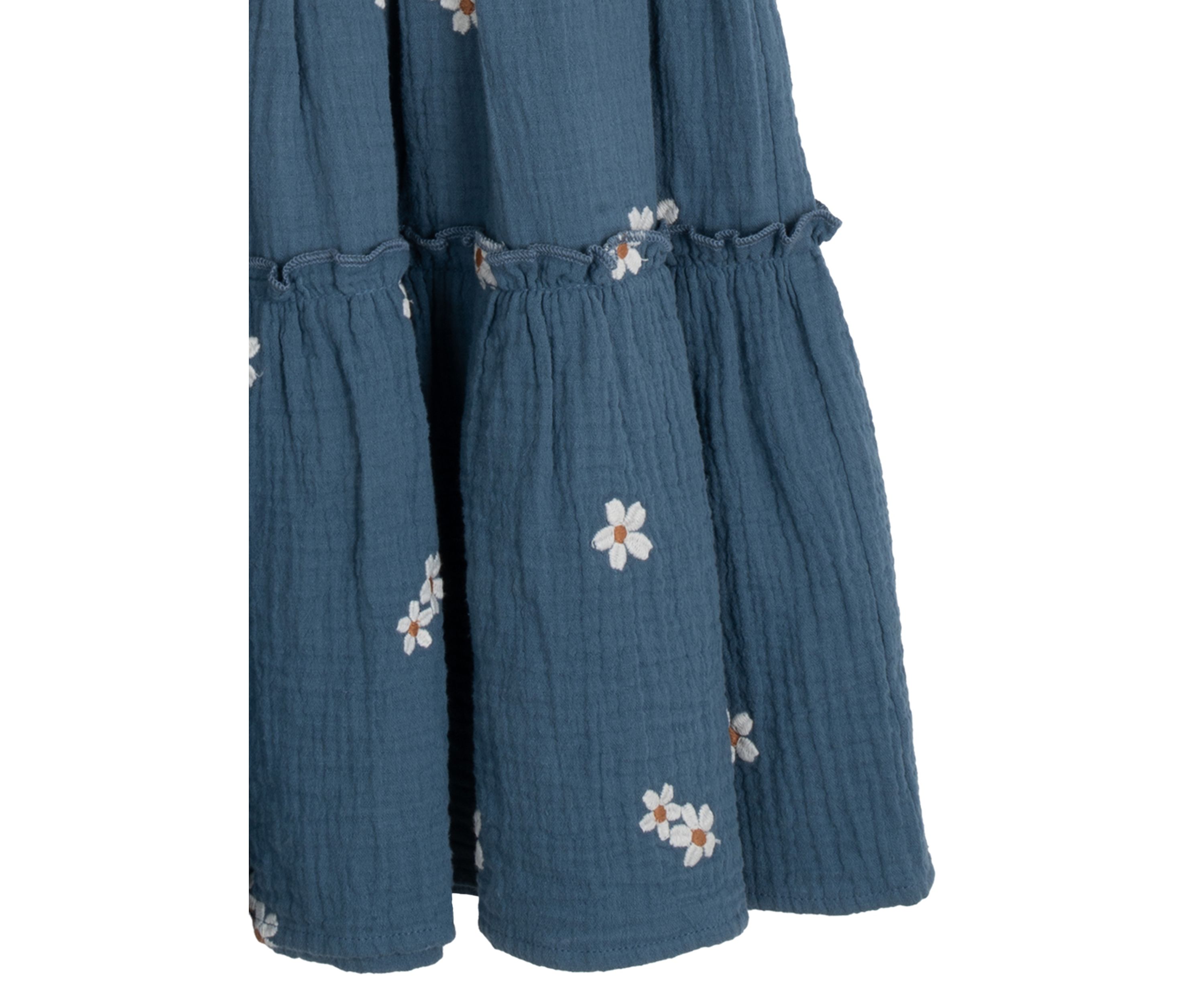 Girls 7-16 Elbow Puff Sleeve Embroidered Smocked Dress