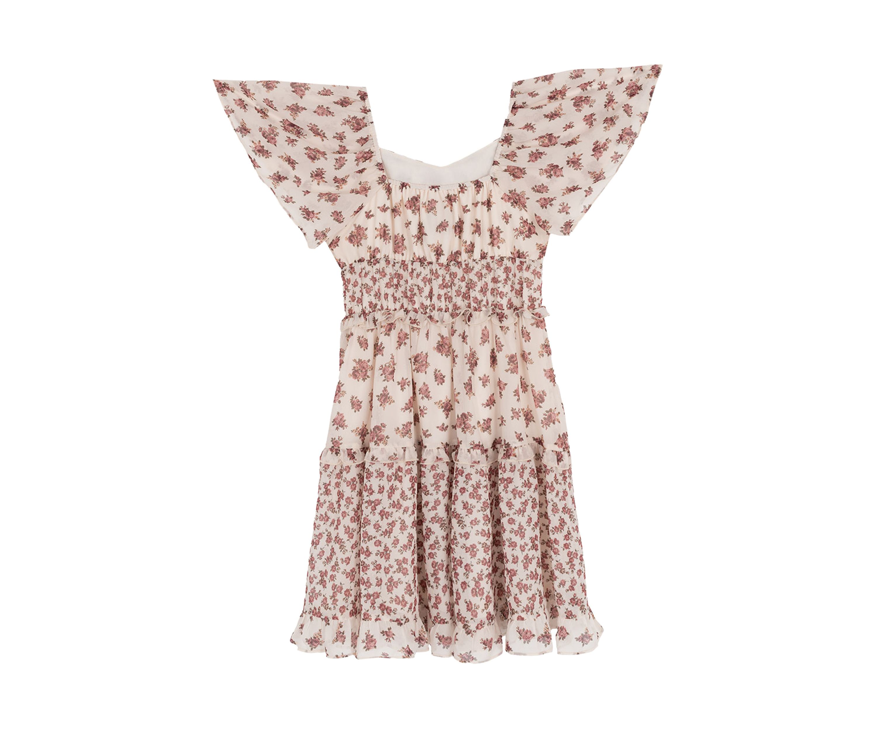 Girls 7-16 Flutter Sleeve Floral Print Tiered Drop Waist Dress