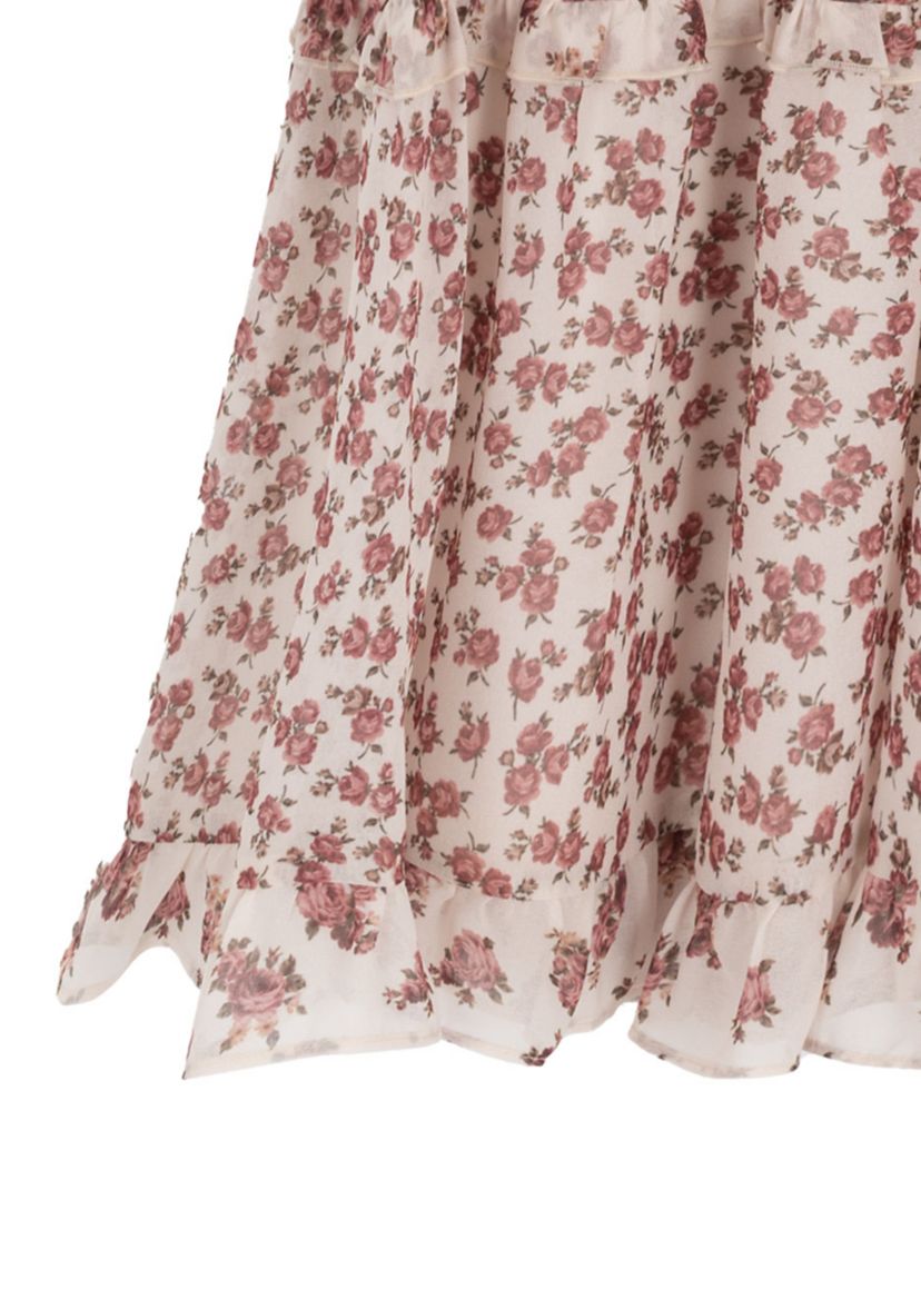 Girls 7-16 Flutter Sleeve Floral Print Tiered Drop Waist Dress