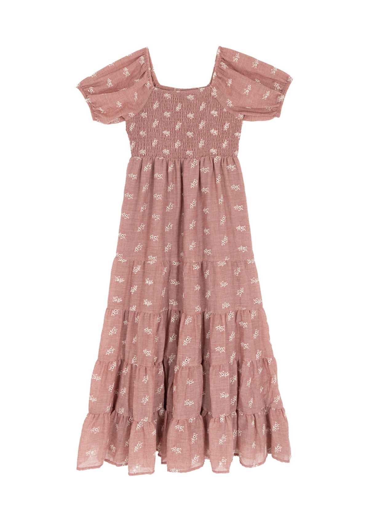 Girls 7-16 Short Puff Sleeve Printed Tiered Maxi Dress