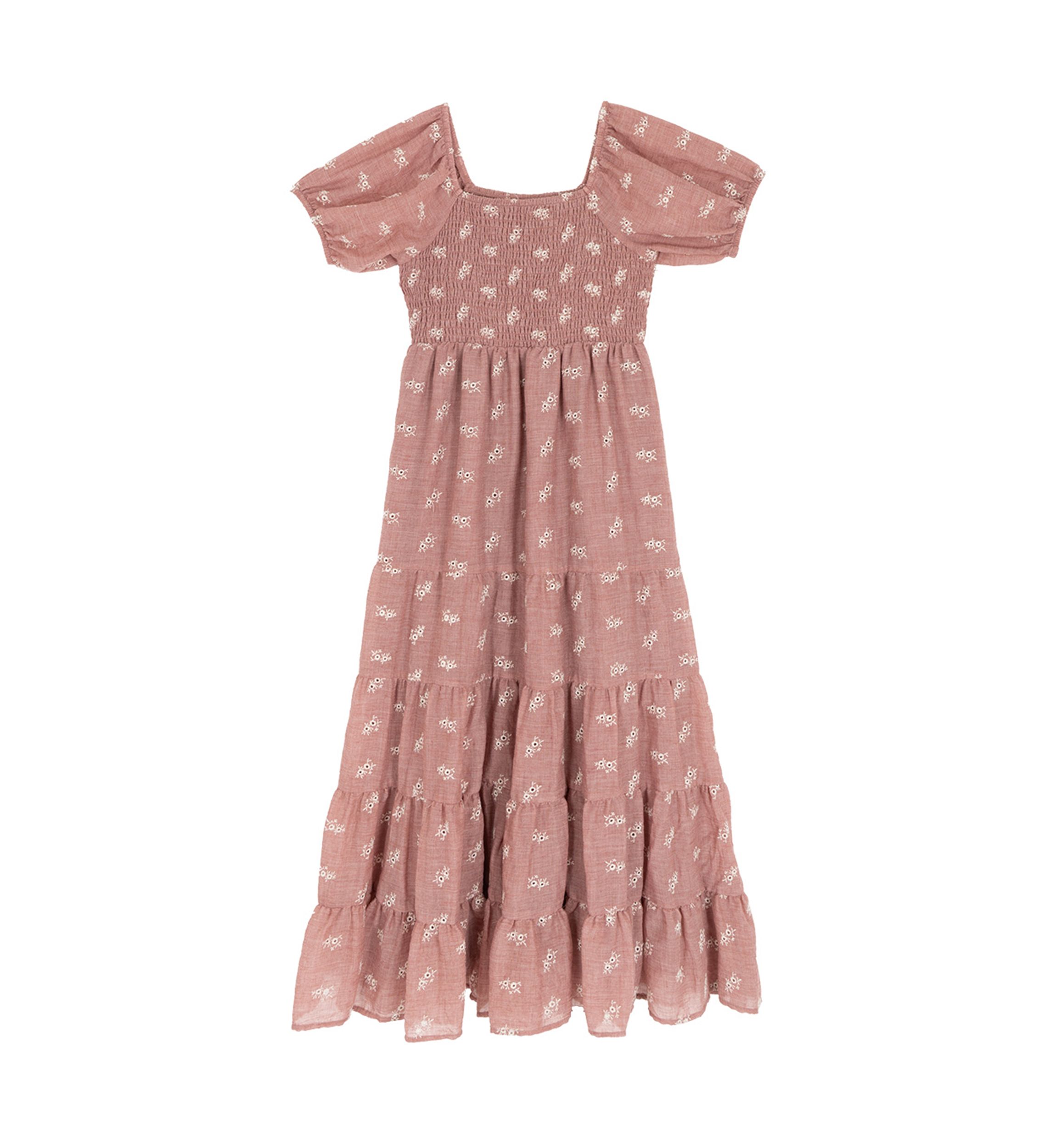 Girls 7-16 Short Puff Sleeve Printed Tiered Maxi Dress