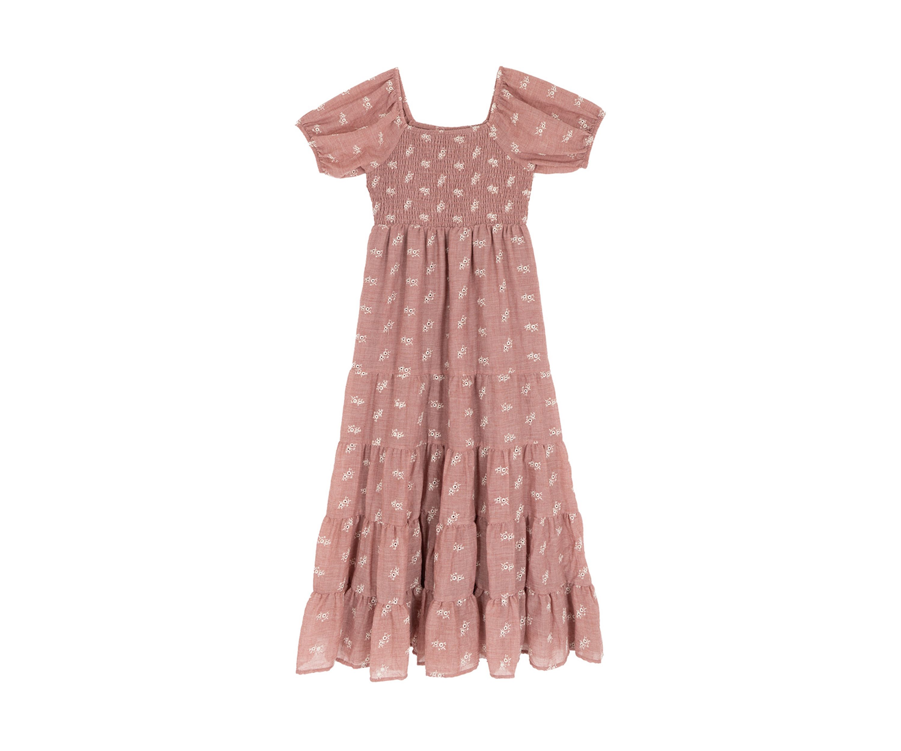Girls 7-16 Short Puff Sleeve Printed Tiered Maxi Dress