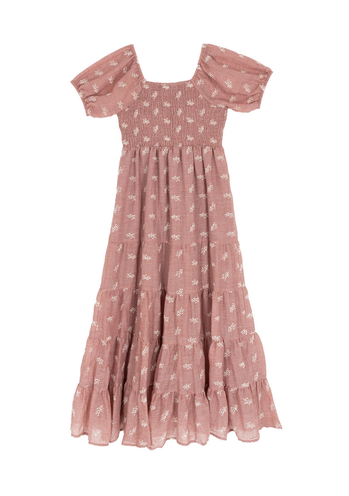 Girls 7-16 Short Puff Sleeve Printed Tiered Maxi Dress