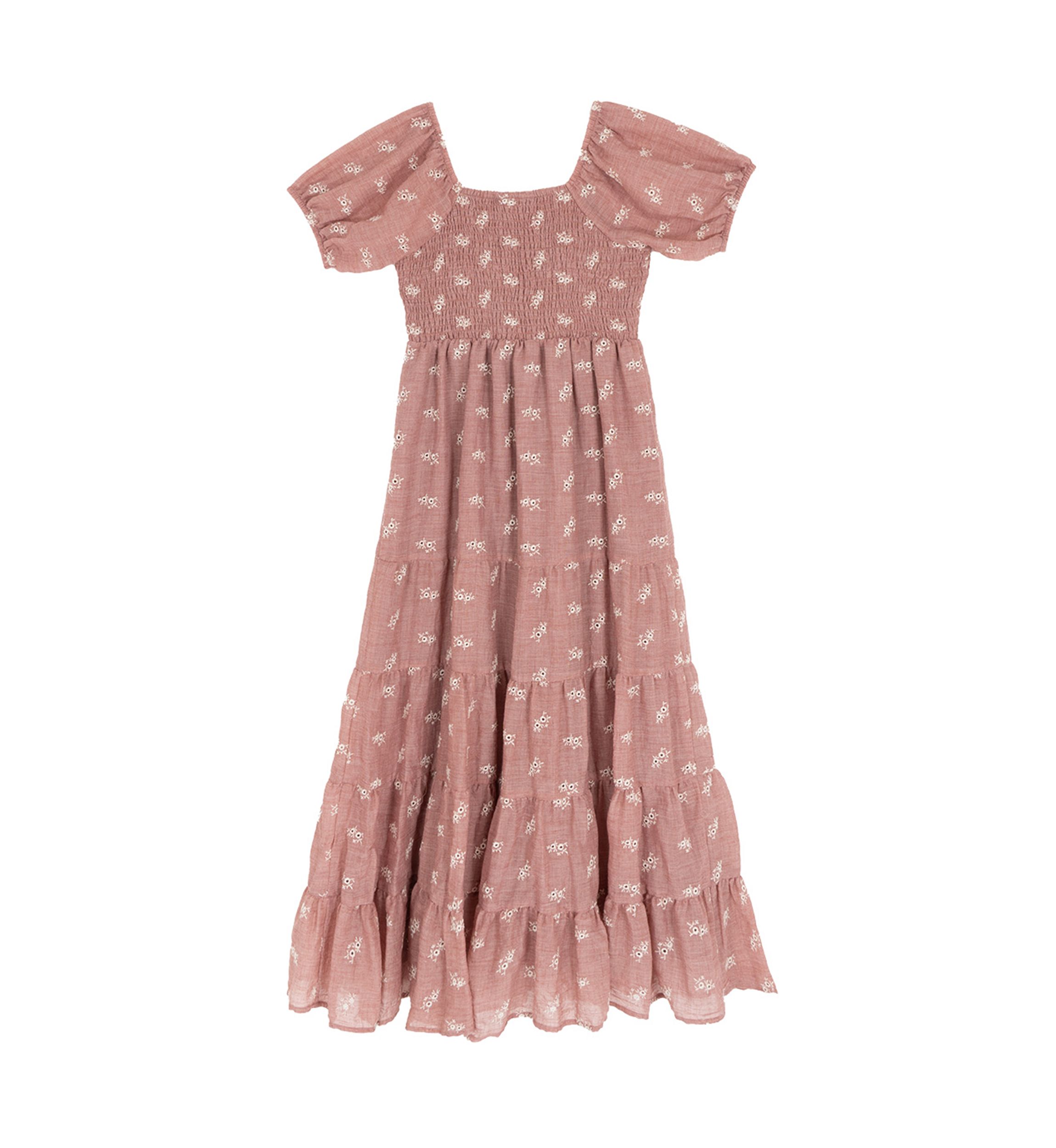 Girls 7-16 Short Puff Sleeve Printed Tiered Maxi Dress