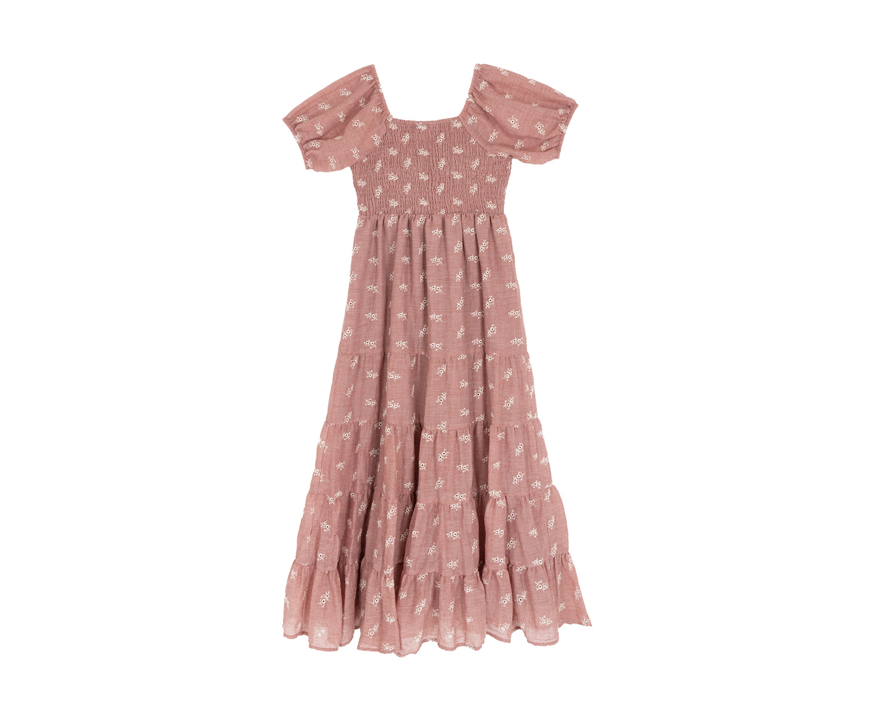 Girls 7-16 Short Puff Sleeve Printed Tiered Maxi Dress