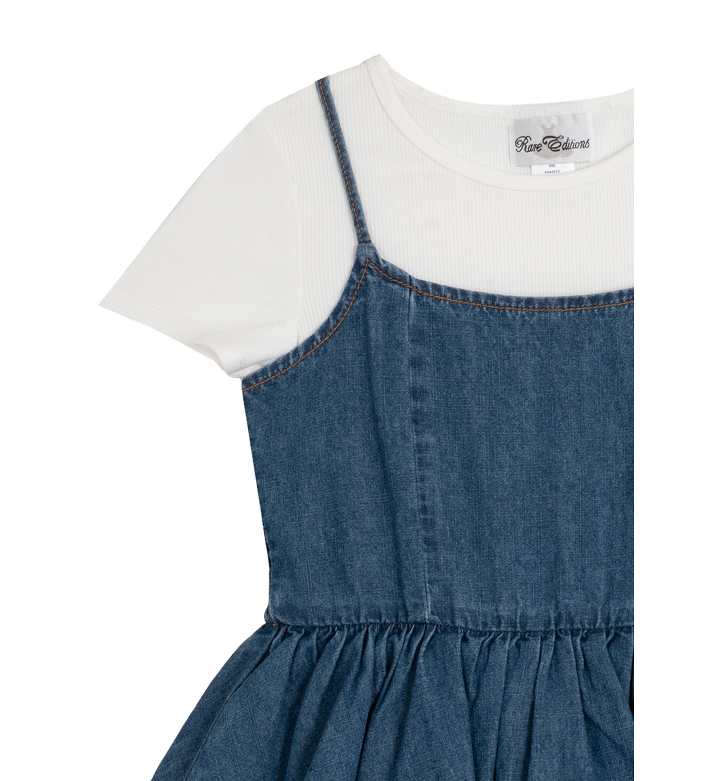 Girls 7-16 Short Sleeve Tiered Denim Jumper Dress