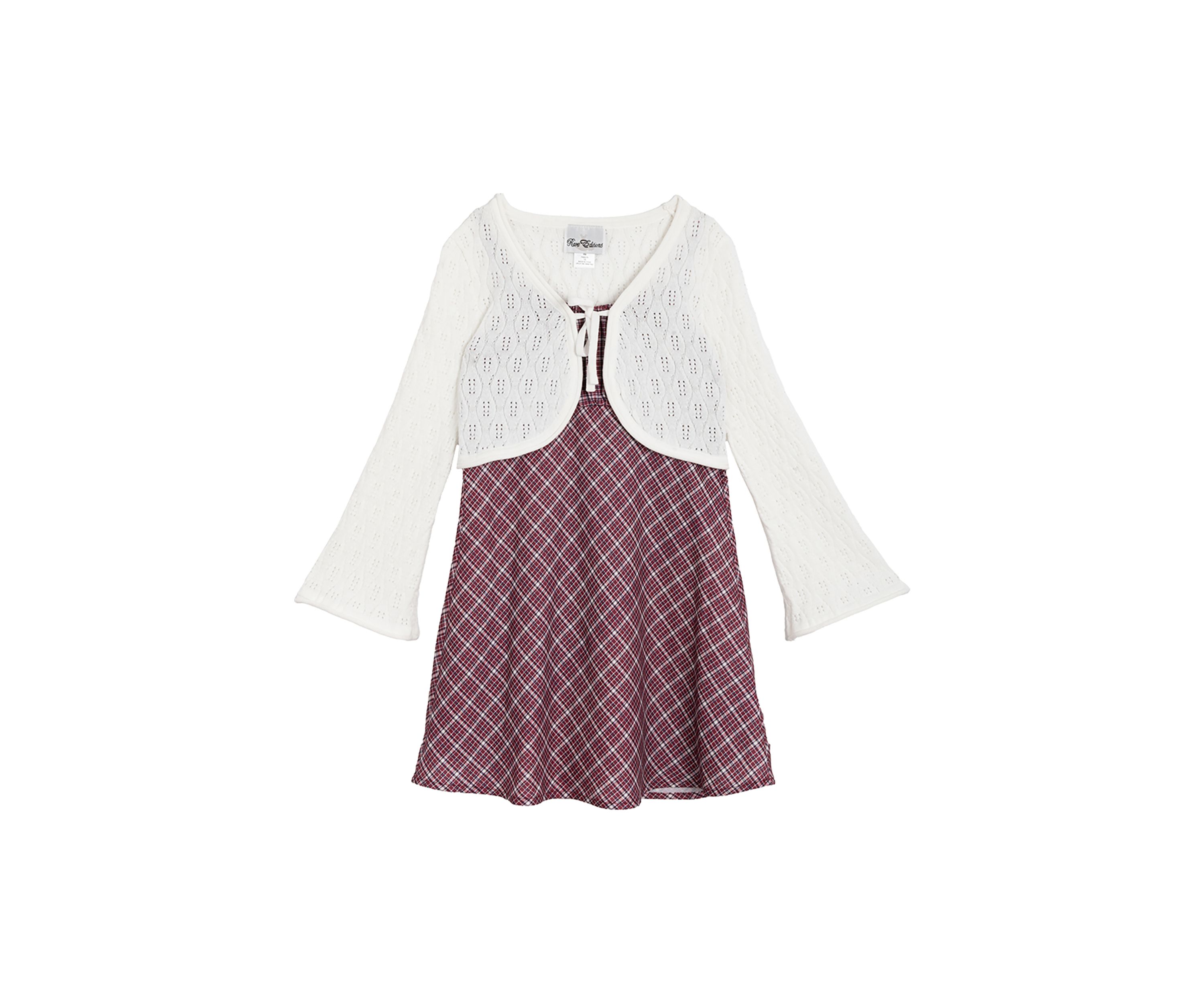 Girls 7-16 Cardigan and Plaid Printed Dress Set