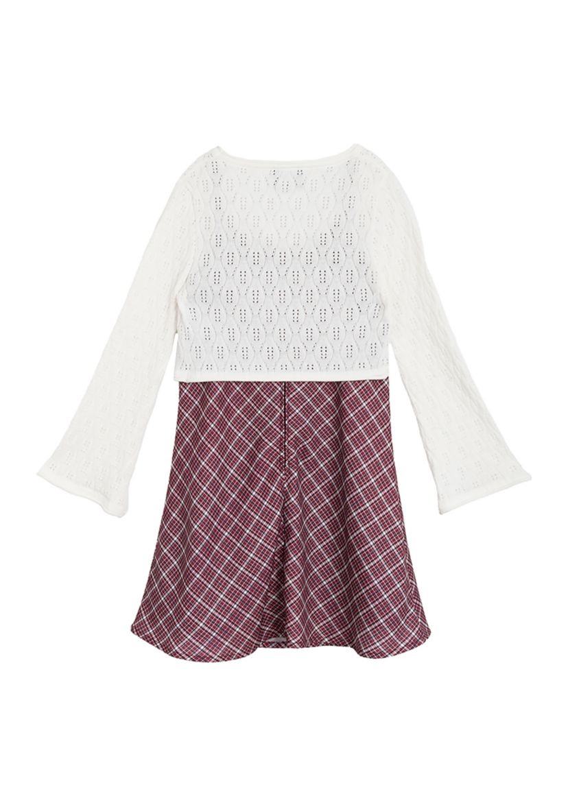 Girls 7-16 Cardigan and Plaid Printed Dress Set