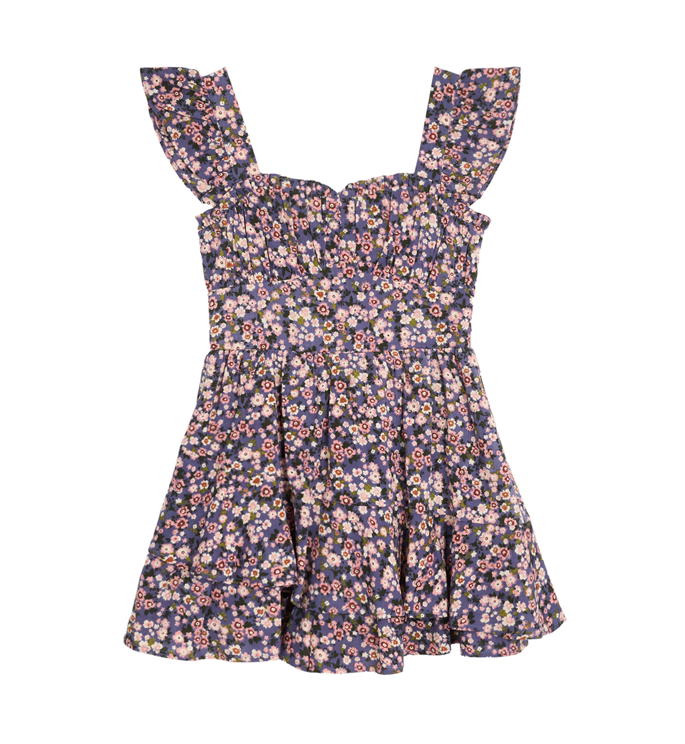 Girls 7-16 Printed Challis Wrap Dress with Denim Vest