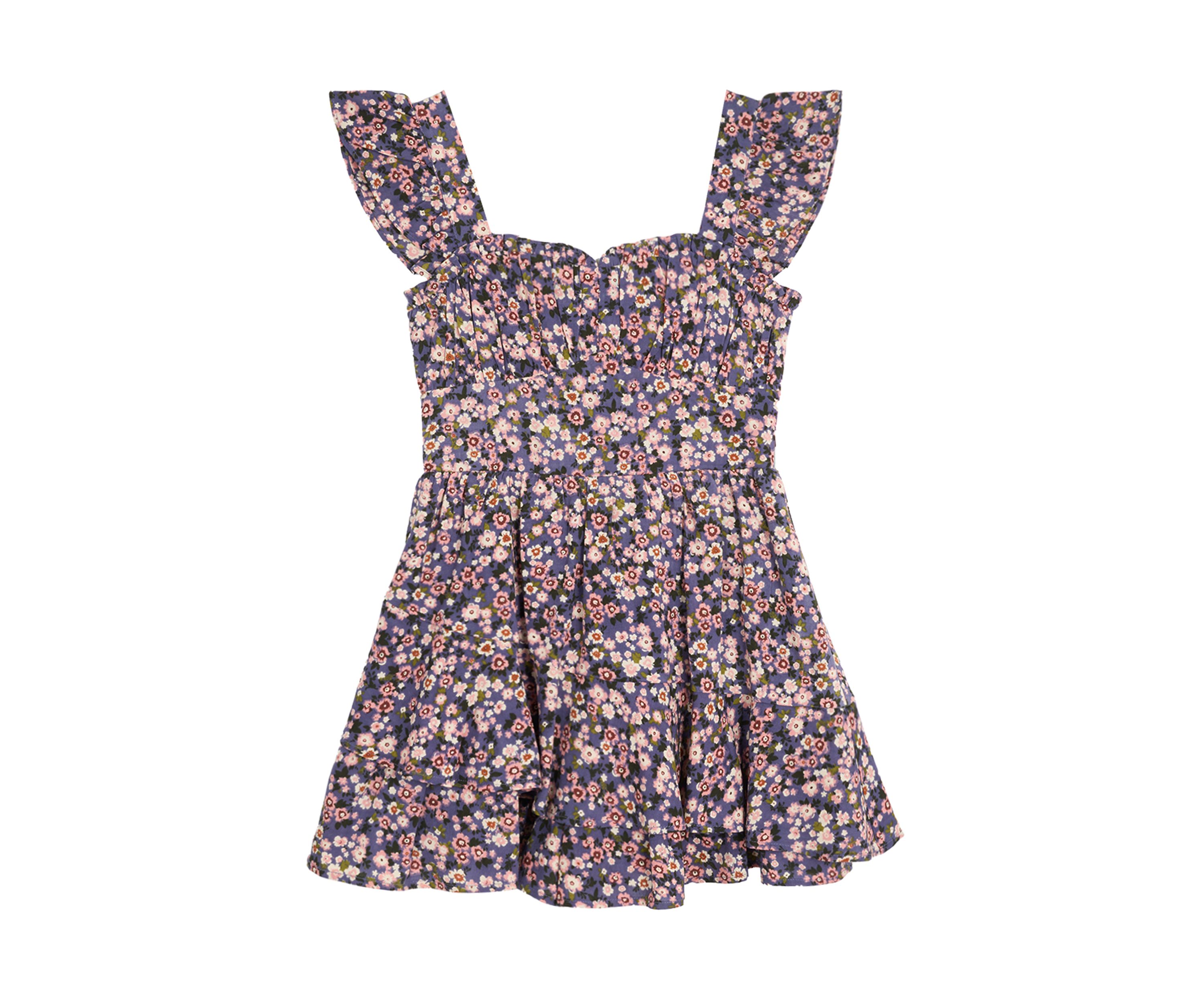 Girls 7-16 Printed Challis Wrap Dress with Denim Vest
