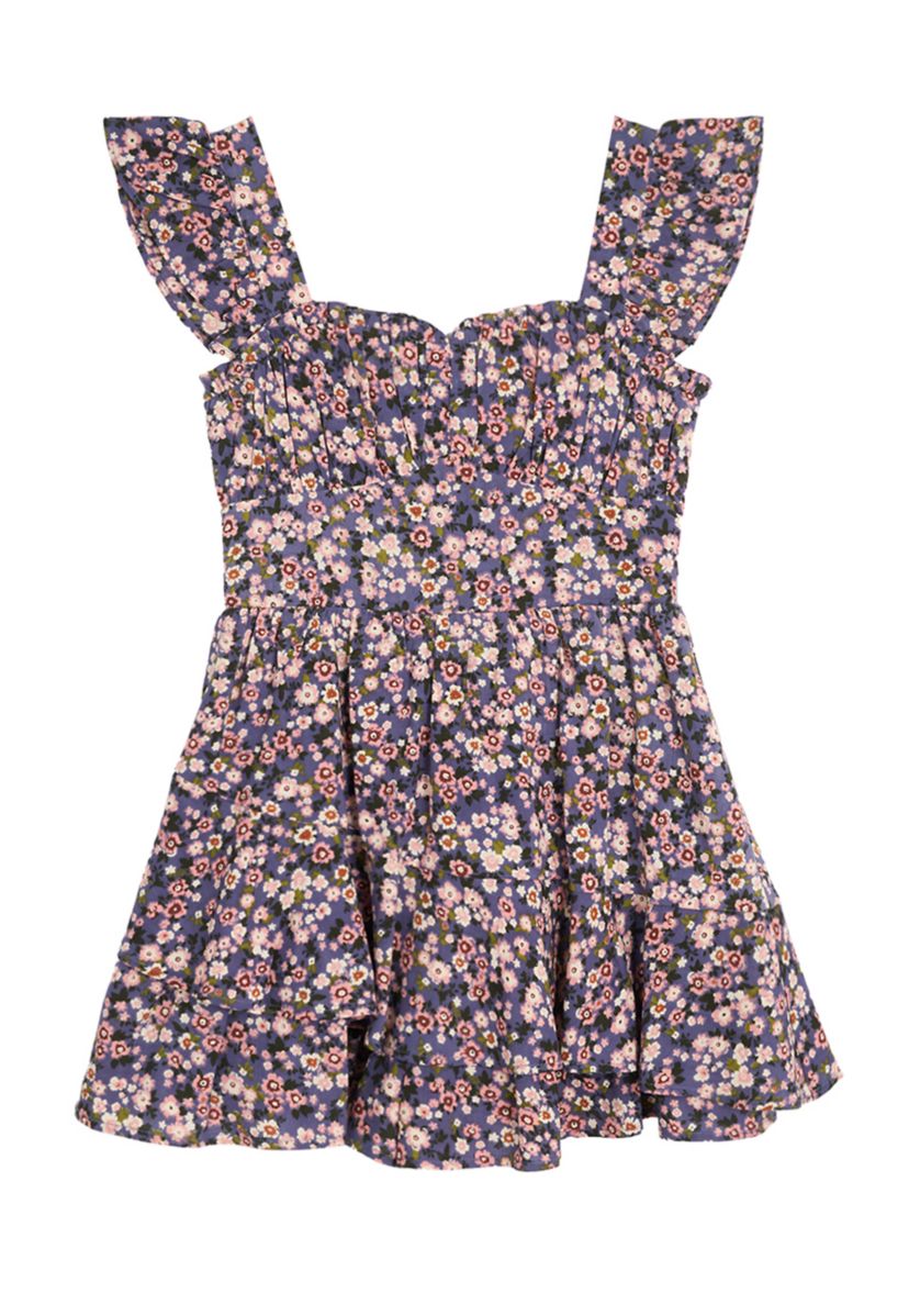 Girls 7-16 Printed Challis Wrap Dress with Denim Vest