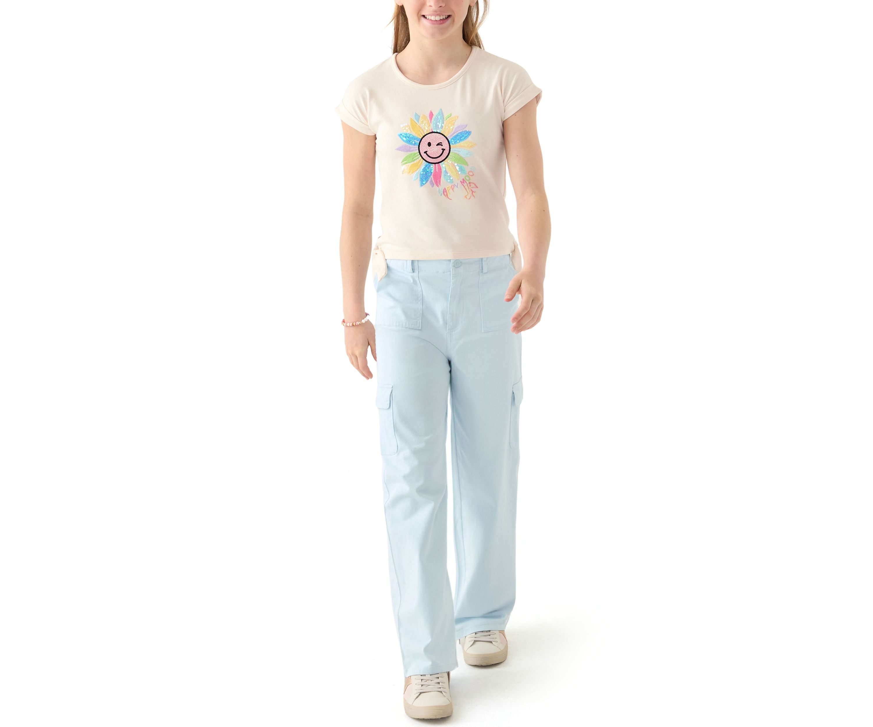 Girls 7-16 Happy Sun Graphic T-Shirt and Cargo Pants Set