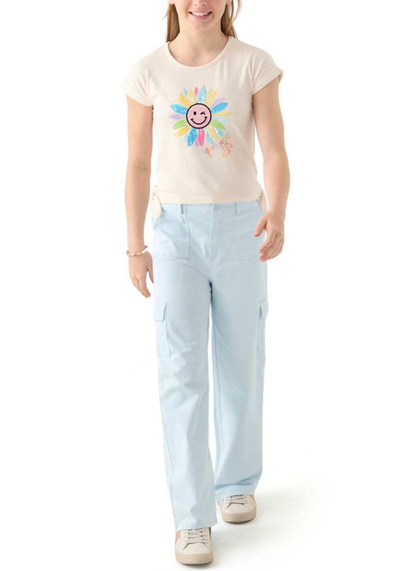 Girls 7-16 Happy Sun Graphic T-Shirt and Cargo Pants Set