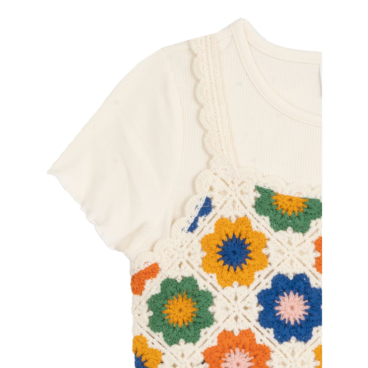 Girls 7-16 Crochet Knit T-Shirt and Flared Pants Set