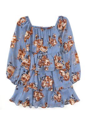 Rare Editions Girls 7-16 Floral Printed Blouse, Blue, 14