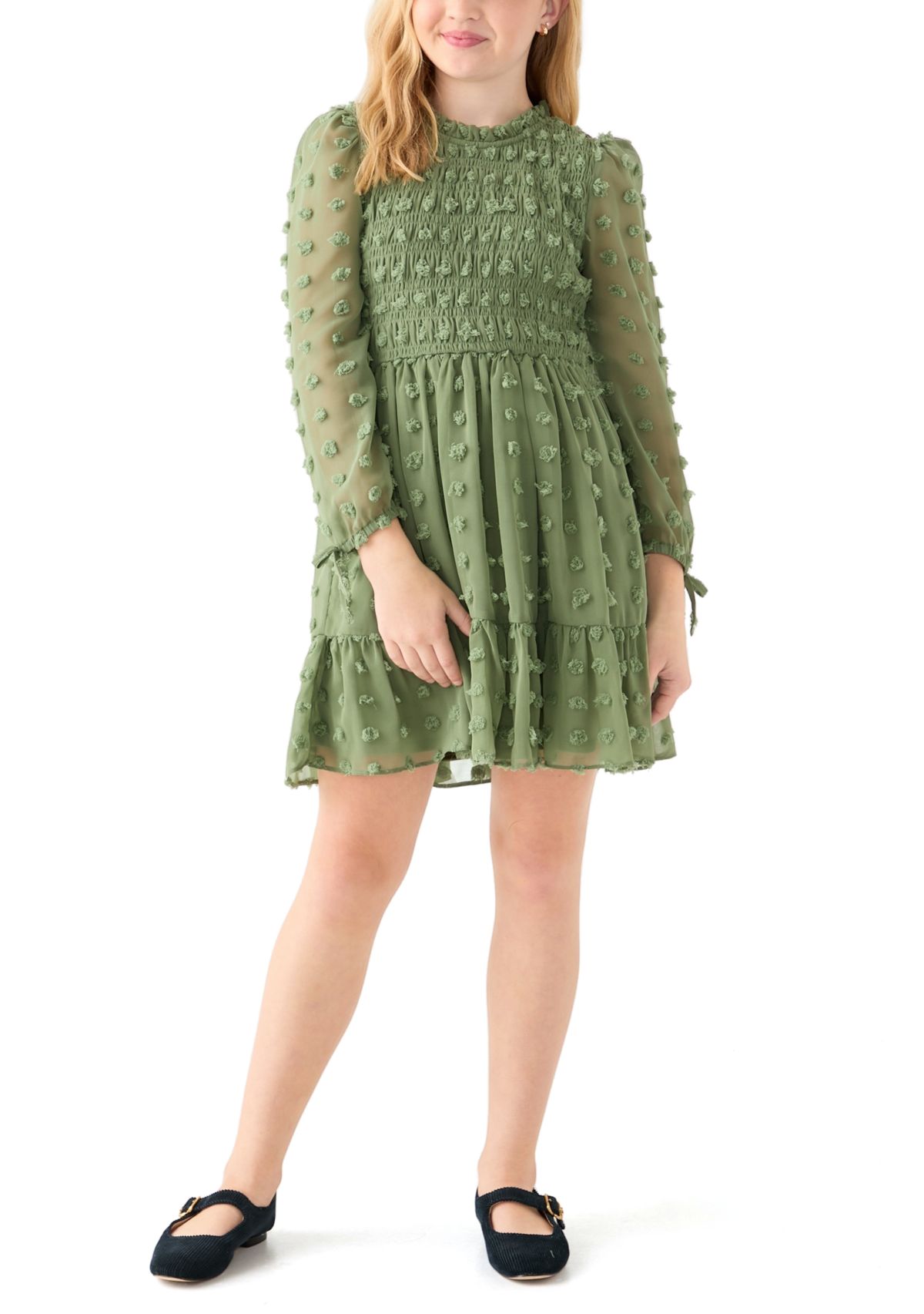 Girls 7-16 Smocked Clip Dot Dress