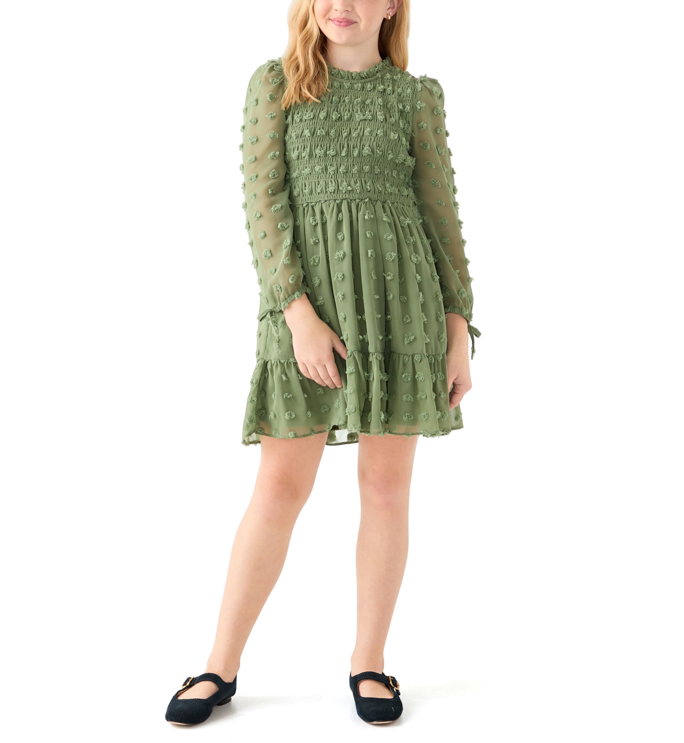 Girls 7-16 Smocked Clip Dot Dress