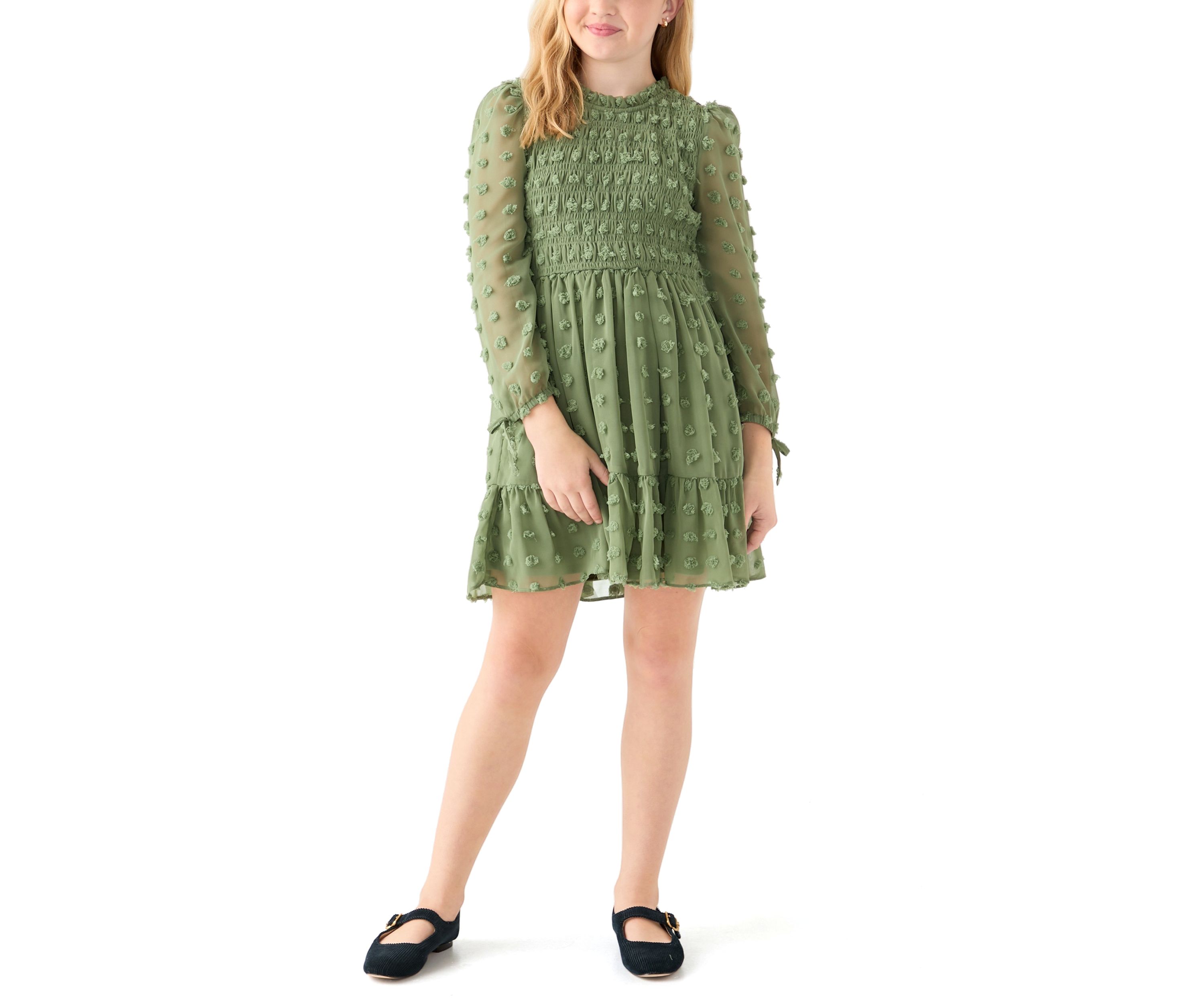 Girls 7-16 Smocked Clip Dot Dress