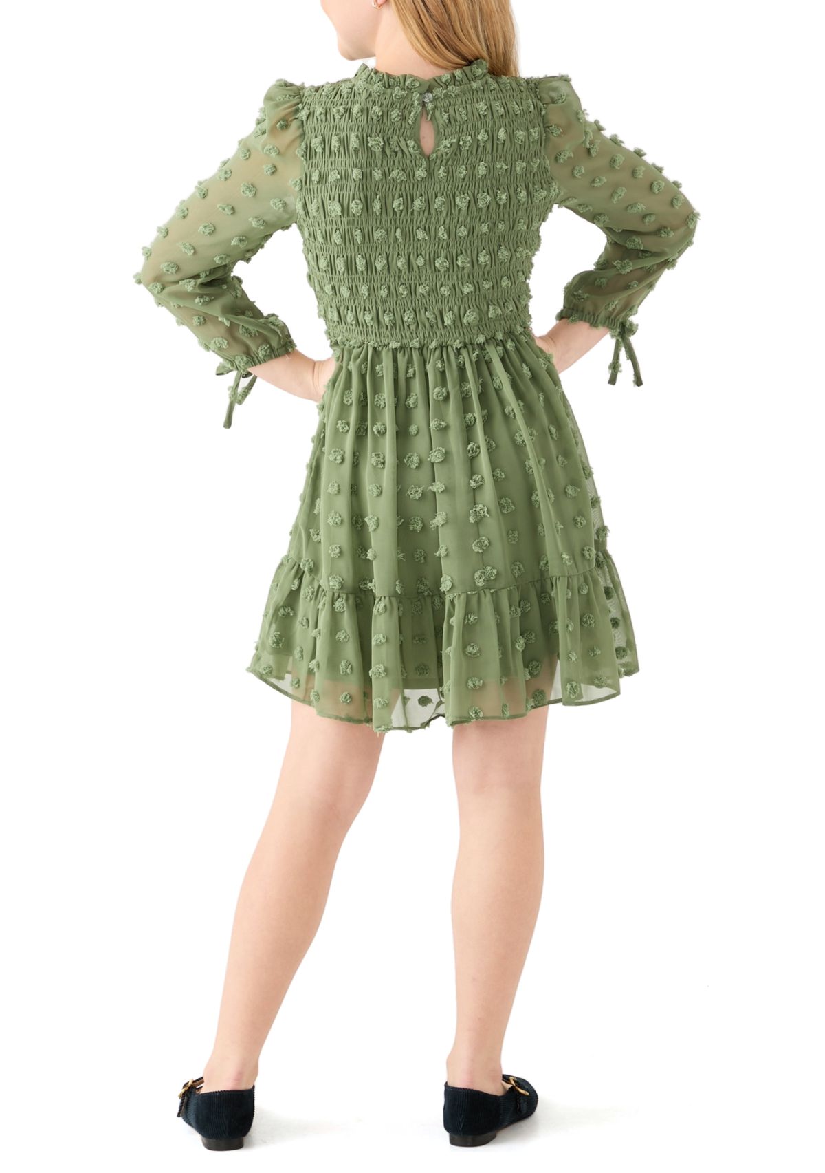 Girls 7-16 Smocked Clip Dot Dress