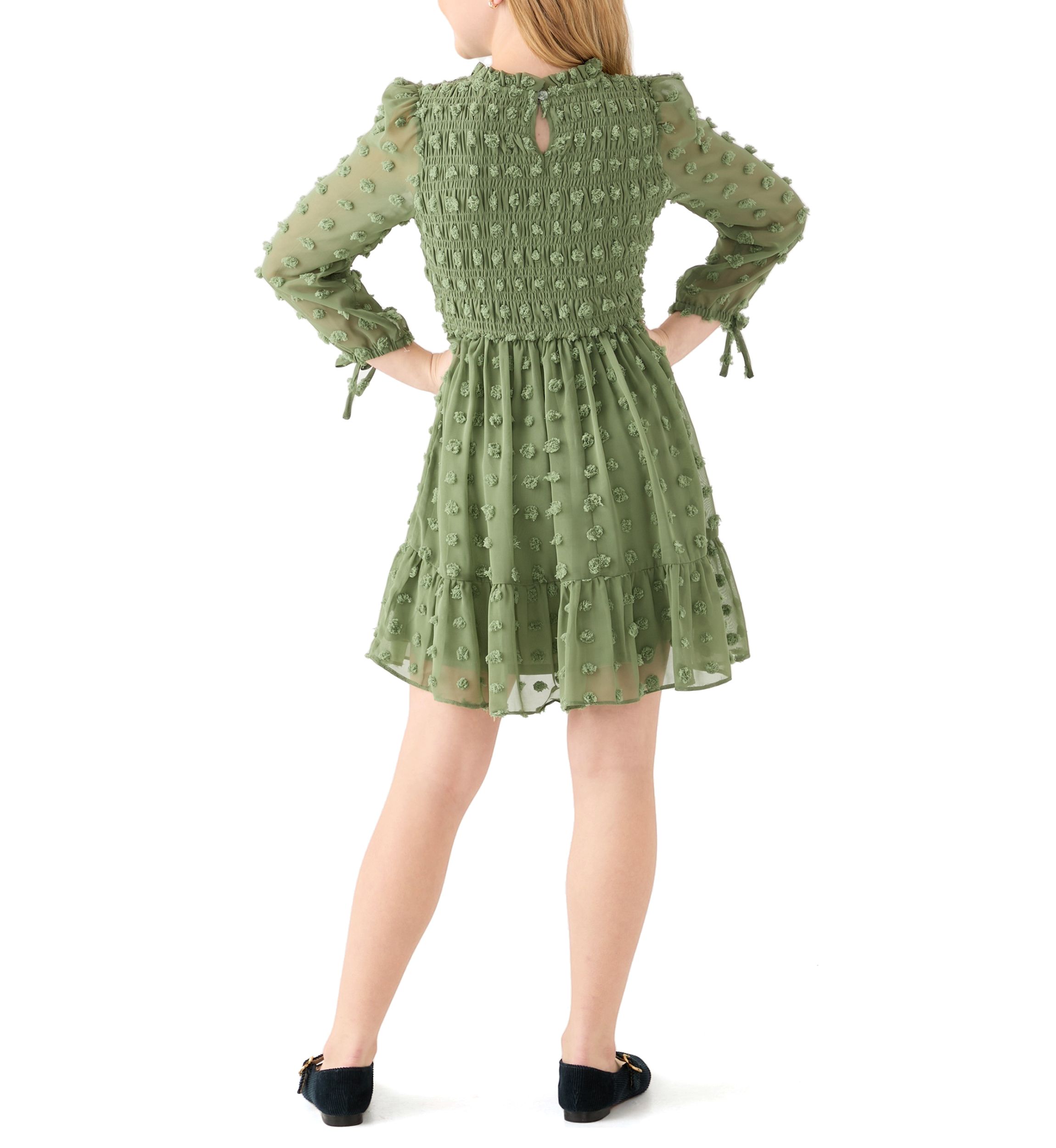 Girls 7-16 Smocked Clip Dot Dress