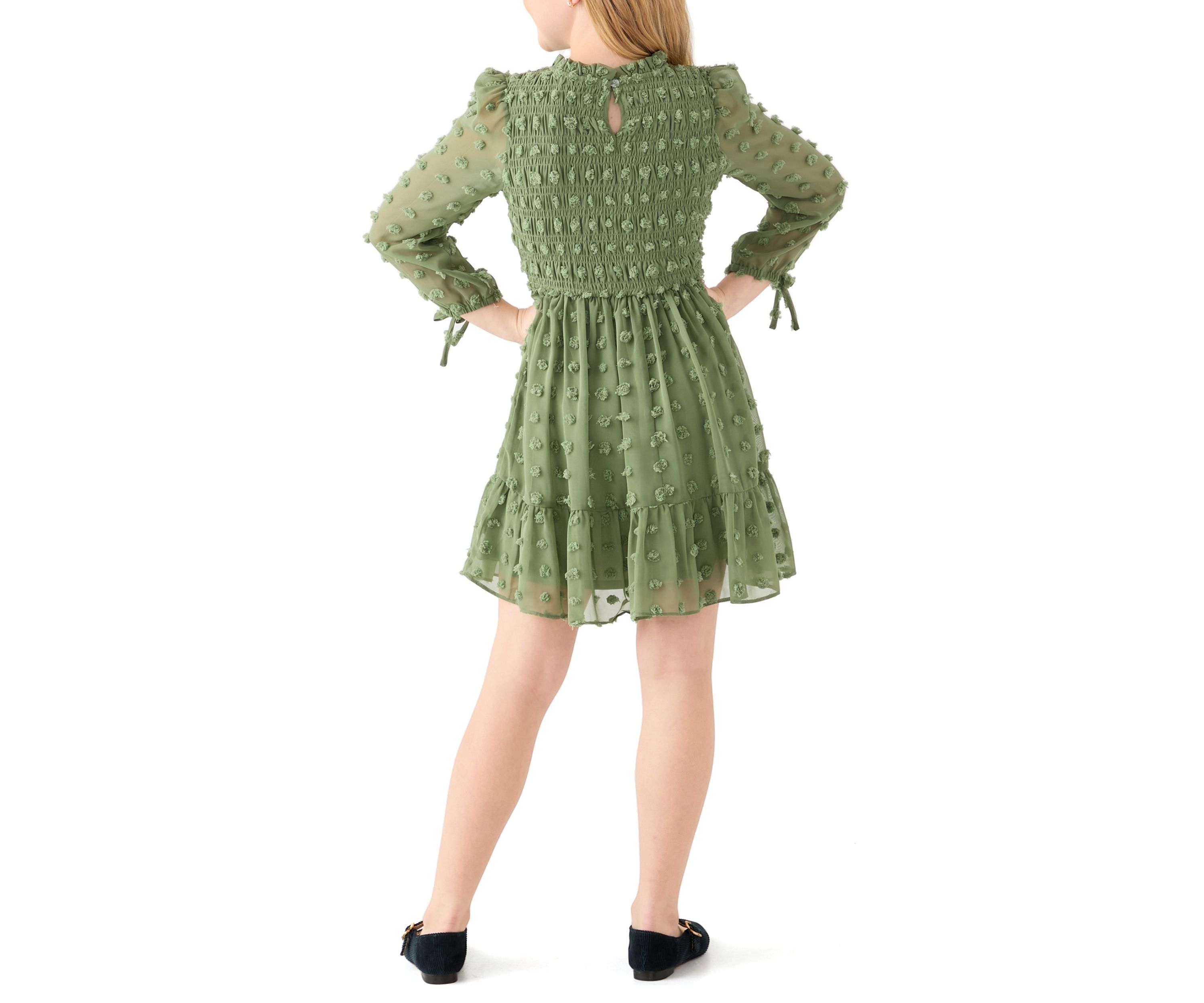 Girls 7-16 Smocked Clip Dot Dress