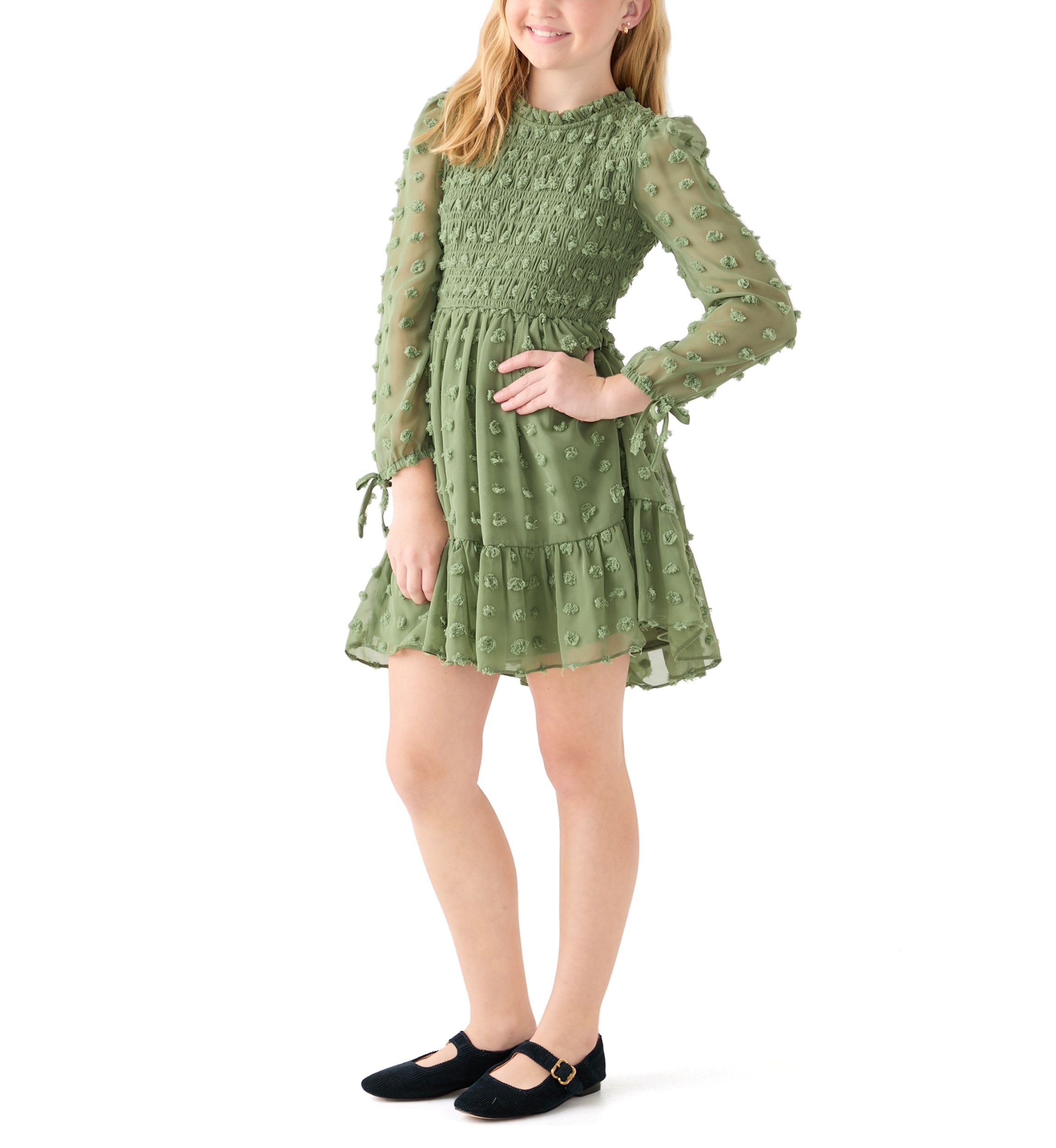 Girls 7-16 Smocked Clip Dot Dress