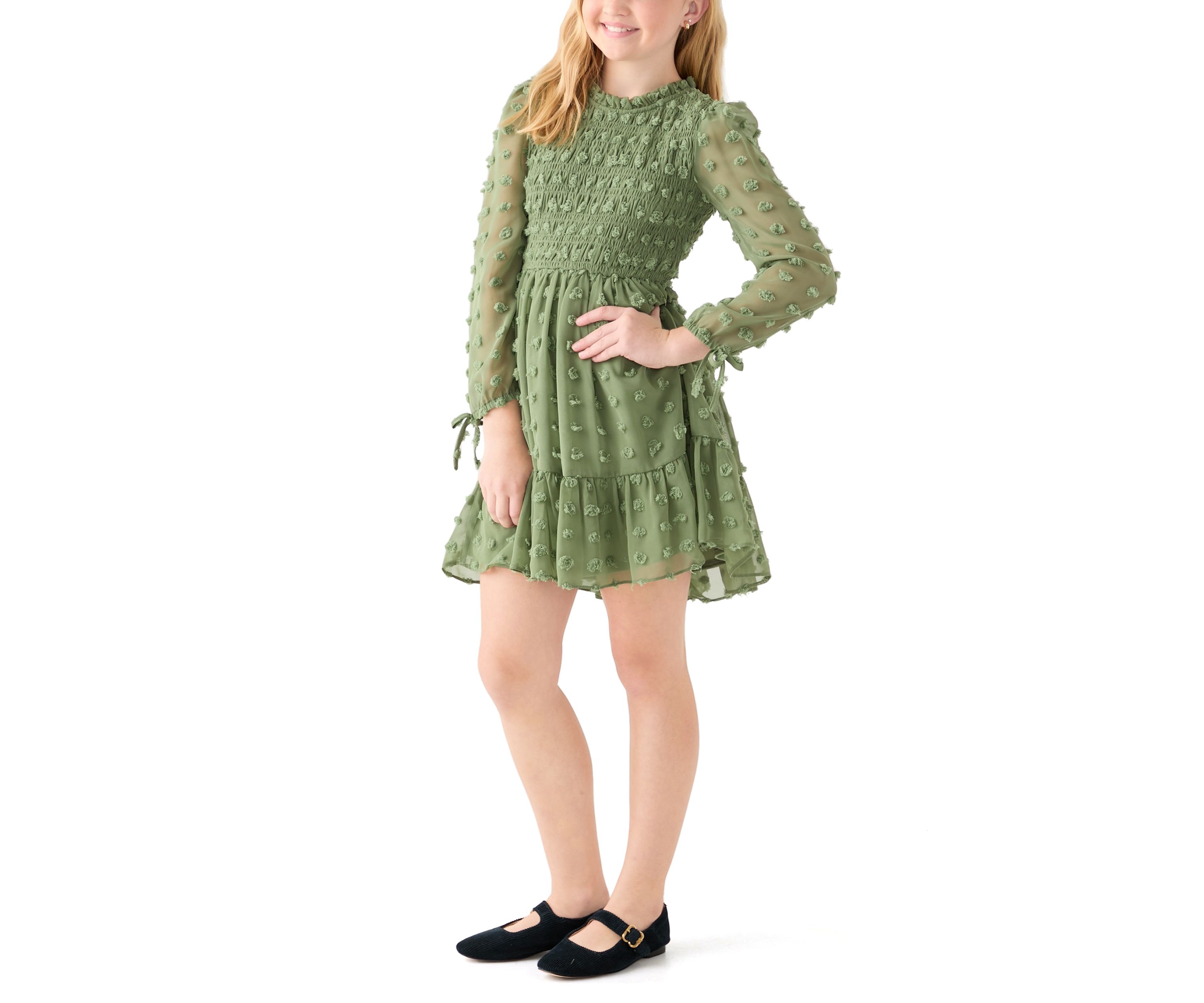 Girls 7-16 Smocked Clip Dot Dress
